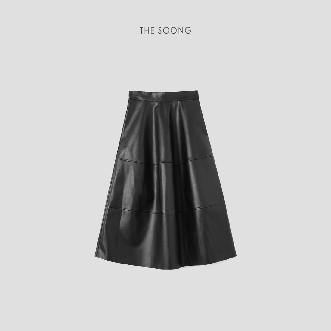 THESOONG/Ideal Skirt Black Spliced Tailored A-Line Half Skirt Women High-Waist Slimming PU Long Skirt 6697