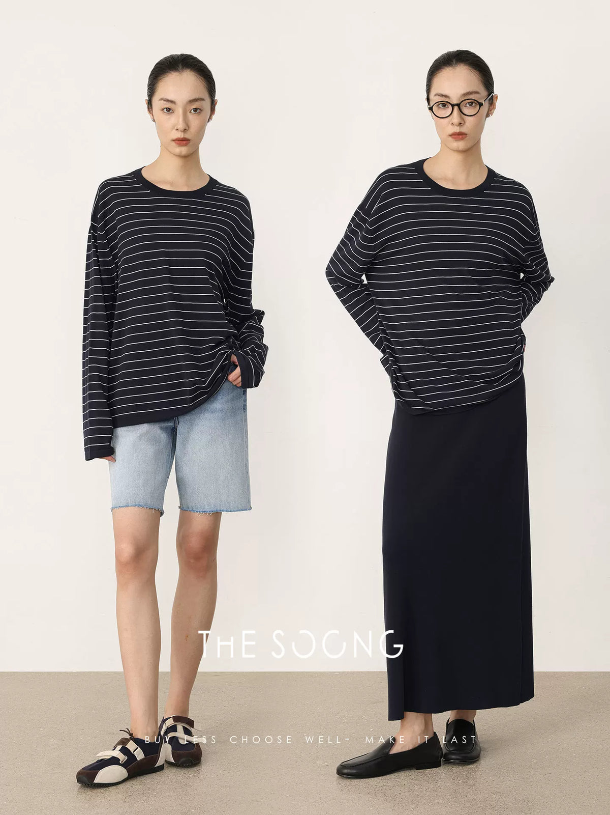 THESOONG/Quality Lifestyle Classic Striped High-Thread Skirt Elastic Waist Casual Set 7663/7662