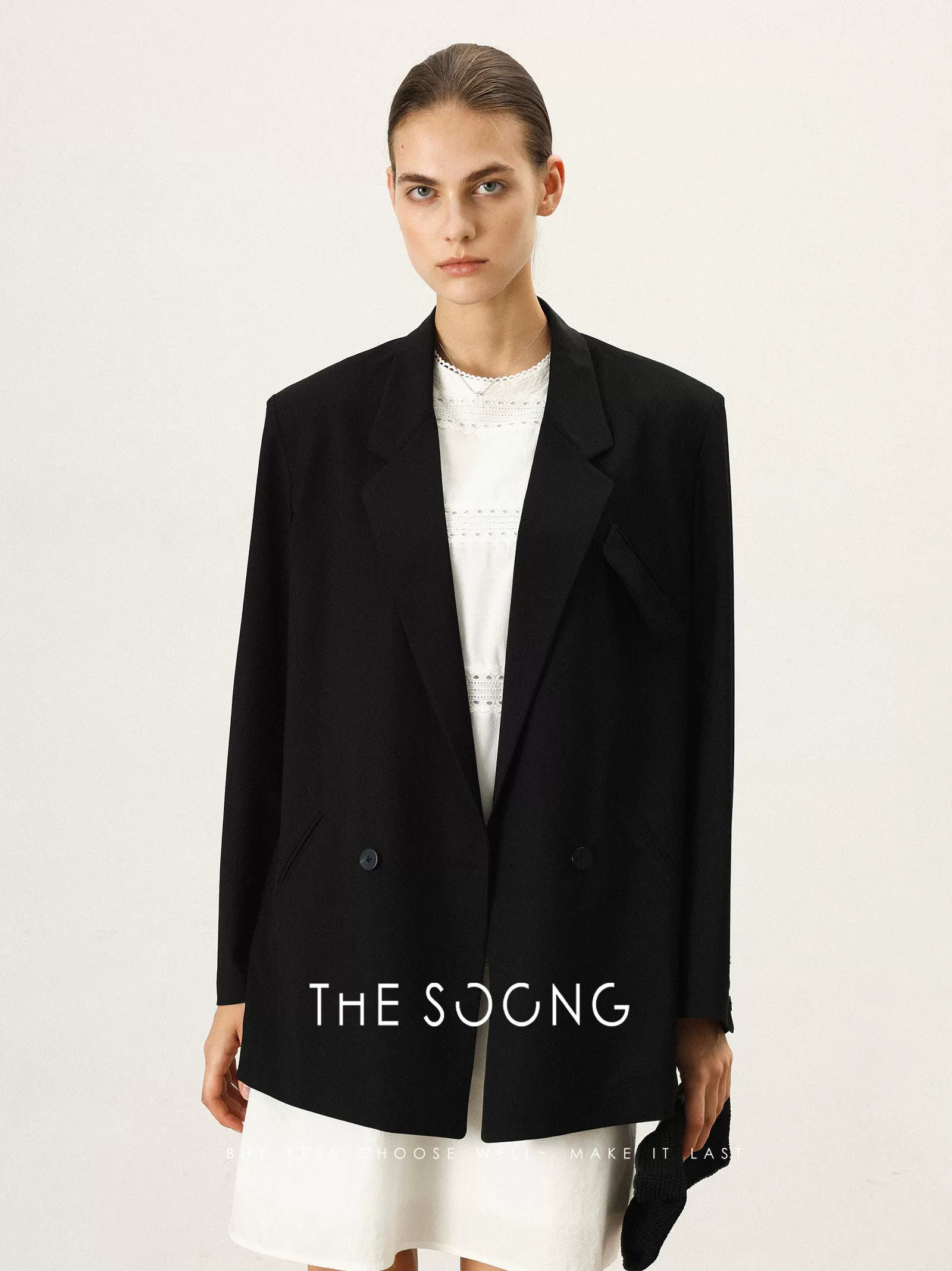THESOONG/Notched lapel niche high-end feel fine wool comfortable double-breasted blazer for women 7454
