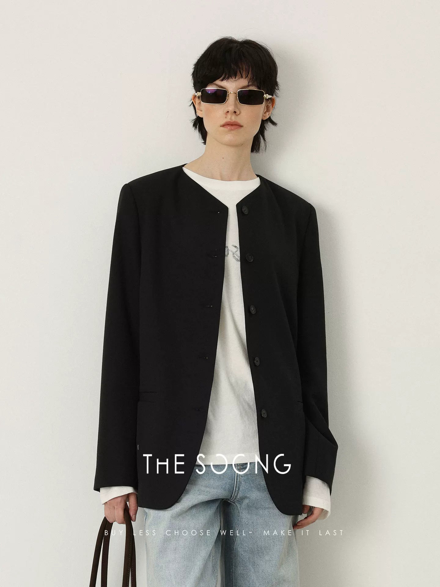 THESOONG / Minimal Origin Wool Finely Tailored Hand-sewn Buttonless Women's Collarless Blazer 7467
