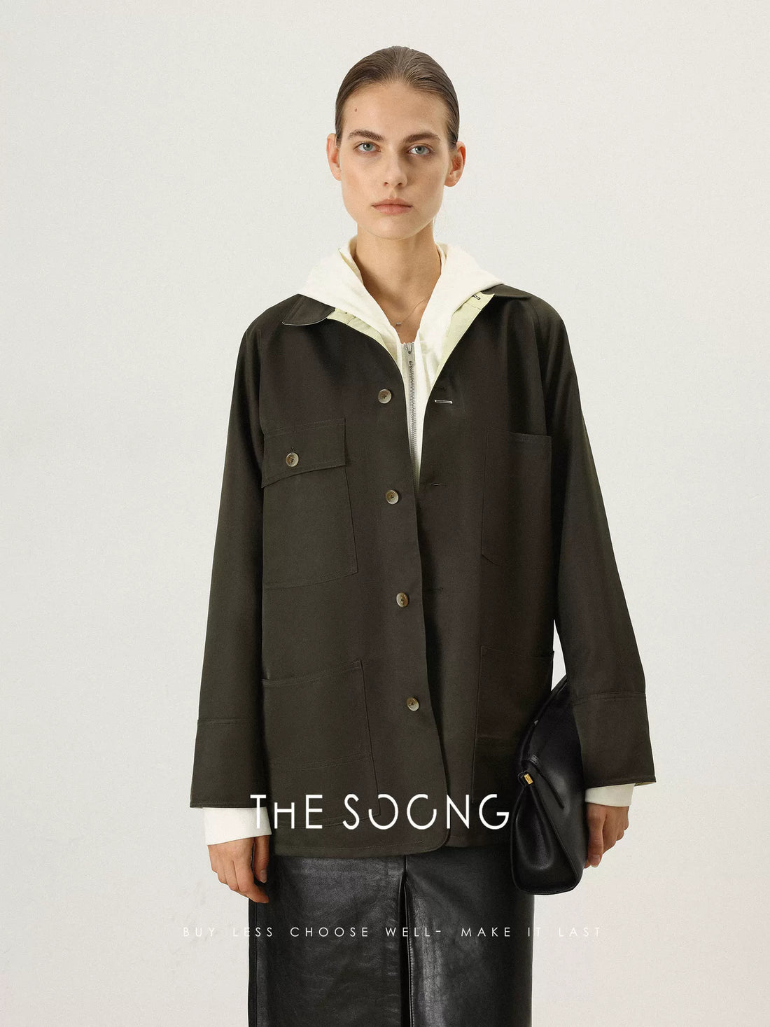 THESOONG/early spring new classic dual-cotton color-block multi-pocket loose-fit women’s collared jacket 7518