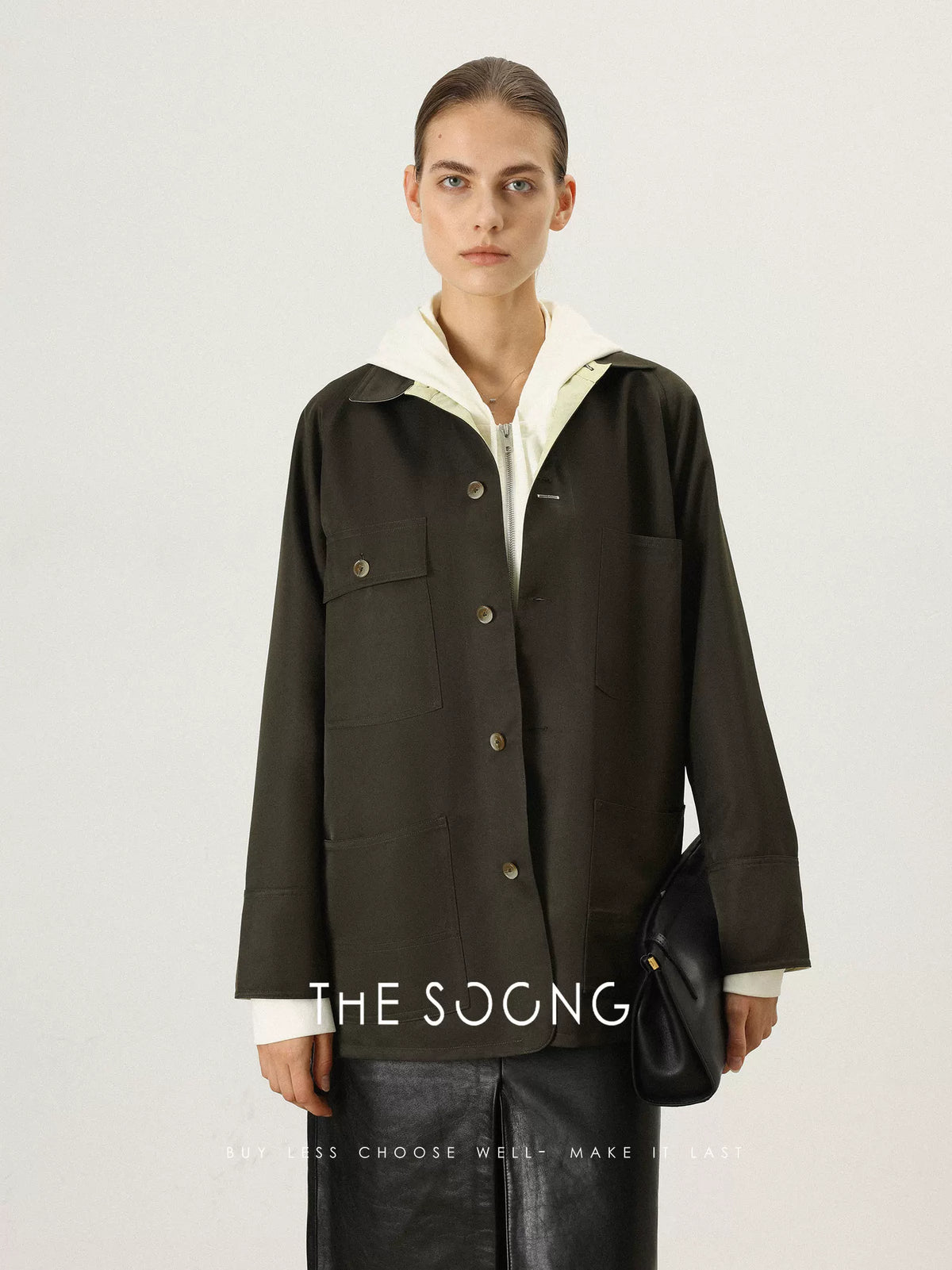 THESOONG/early spring new classic dual-cotton color-block multi-pocket loose-fit women’s collared jacket 7518