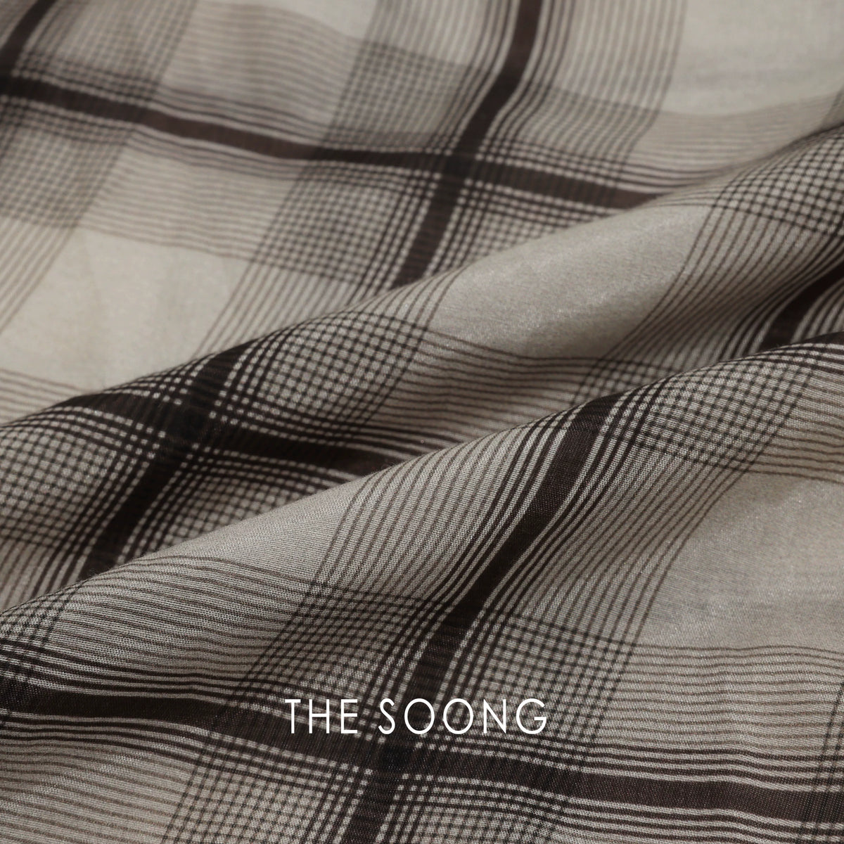 THESOONG/Gradient Plaid Mulberry Silk Cotton Skin-Friendly Soft Ruffled Collar Color-Contrast Thin Plaid Shirt 8667