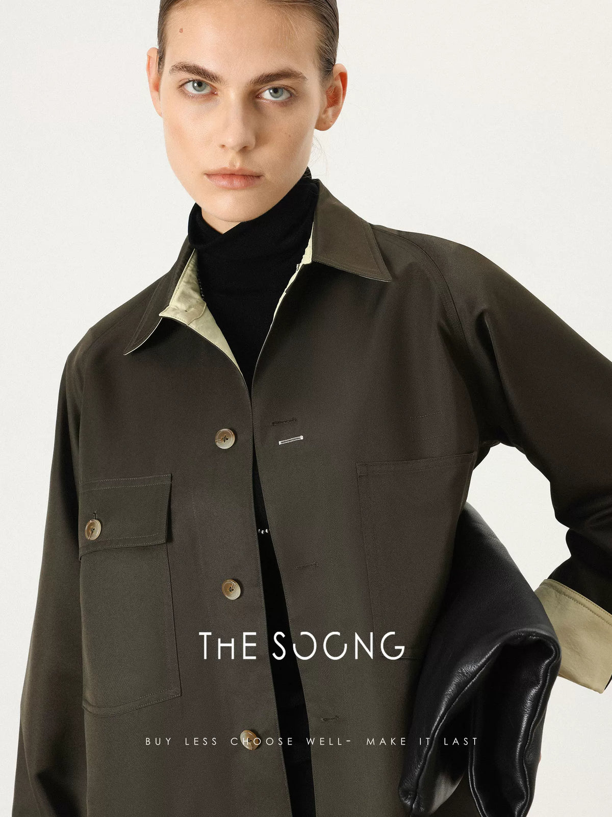 THESOONG/early spring new classic dual-cotton color-block multi-pocket loose-fit women’s collared jacket 7518