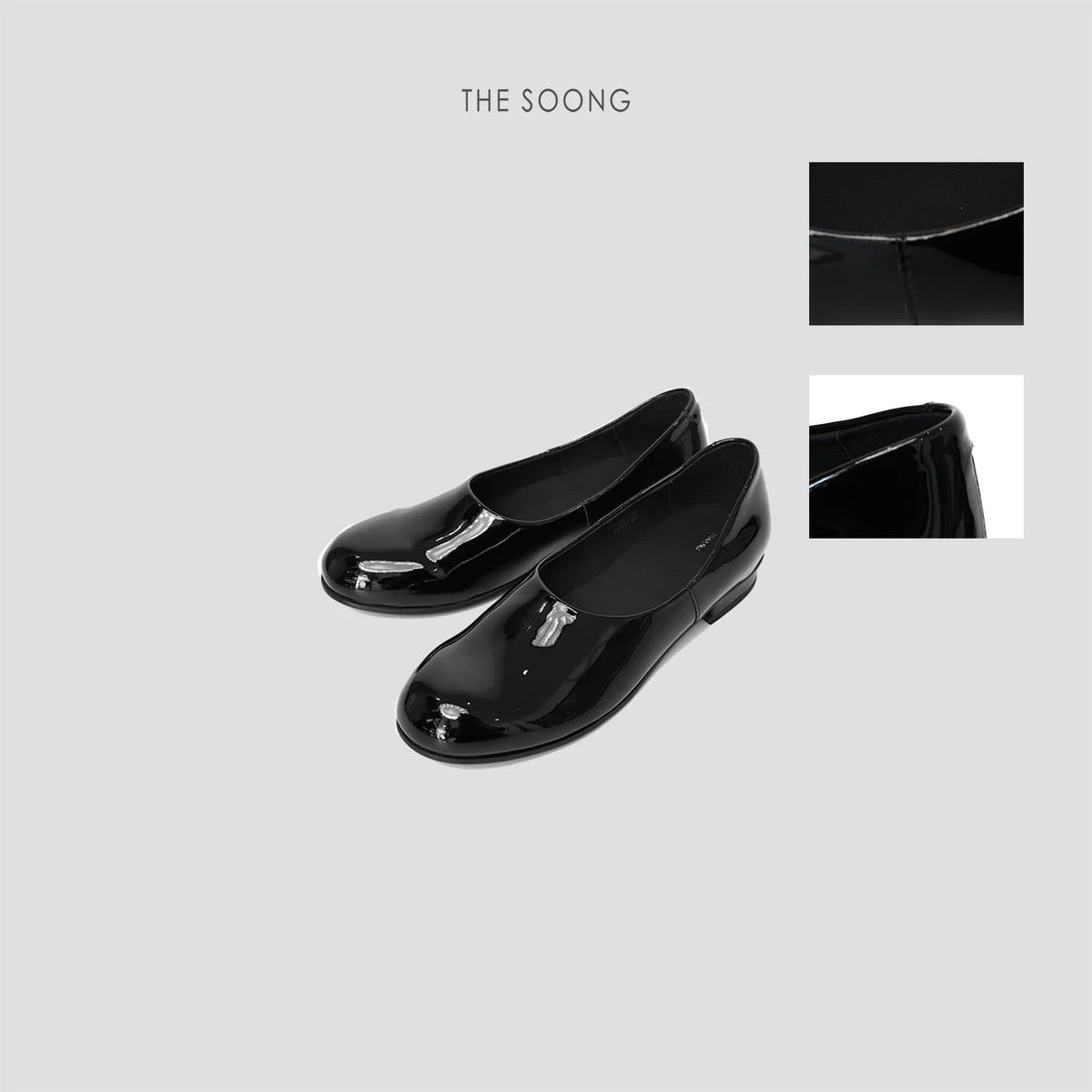 THESOONG / 100% lamb leather patent flat shoes, women's genuine leather round toe, shallow loafers casual HWXZ7264