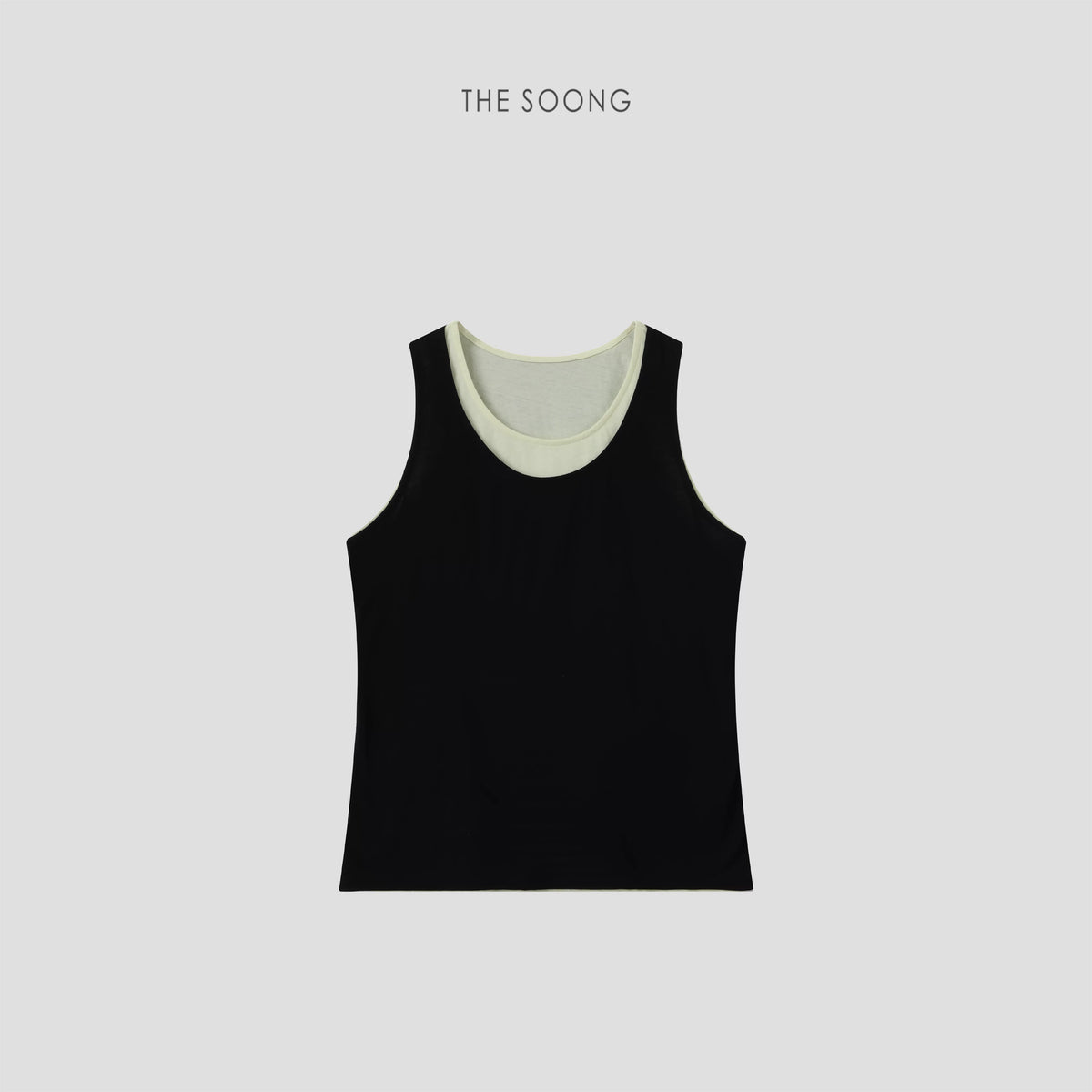 THESOONG/Layering Aesthetic 100% Pima Cotton Stiff Contrast True Two-Piece Sleeveless Vest Top for Women 8344
