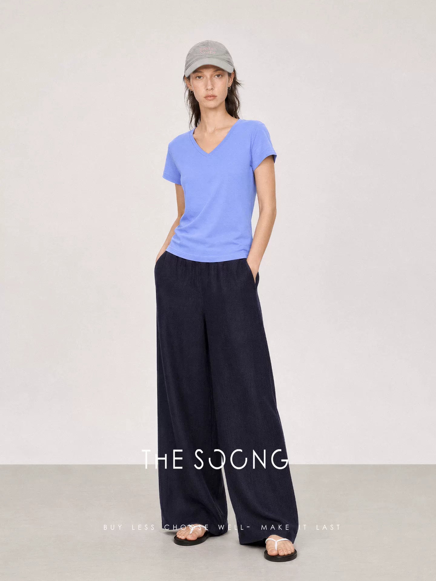 THESOONG/ Summer 100% pure cotton V-neck soft breathable fitted short-sleeve T-shirt 9205