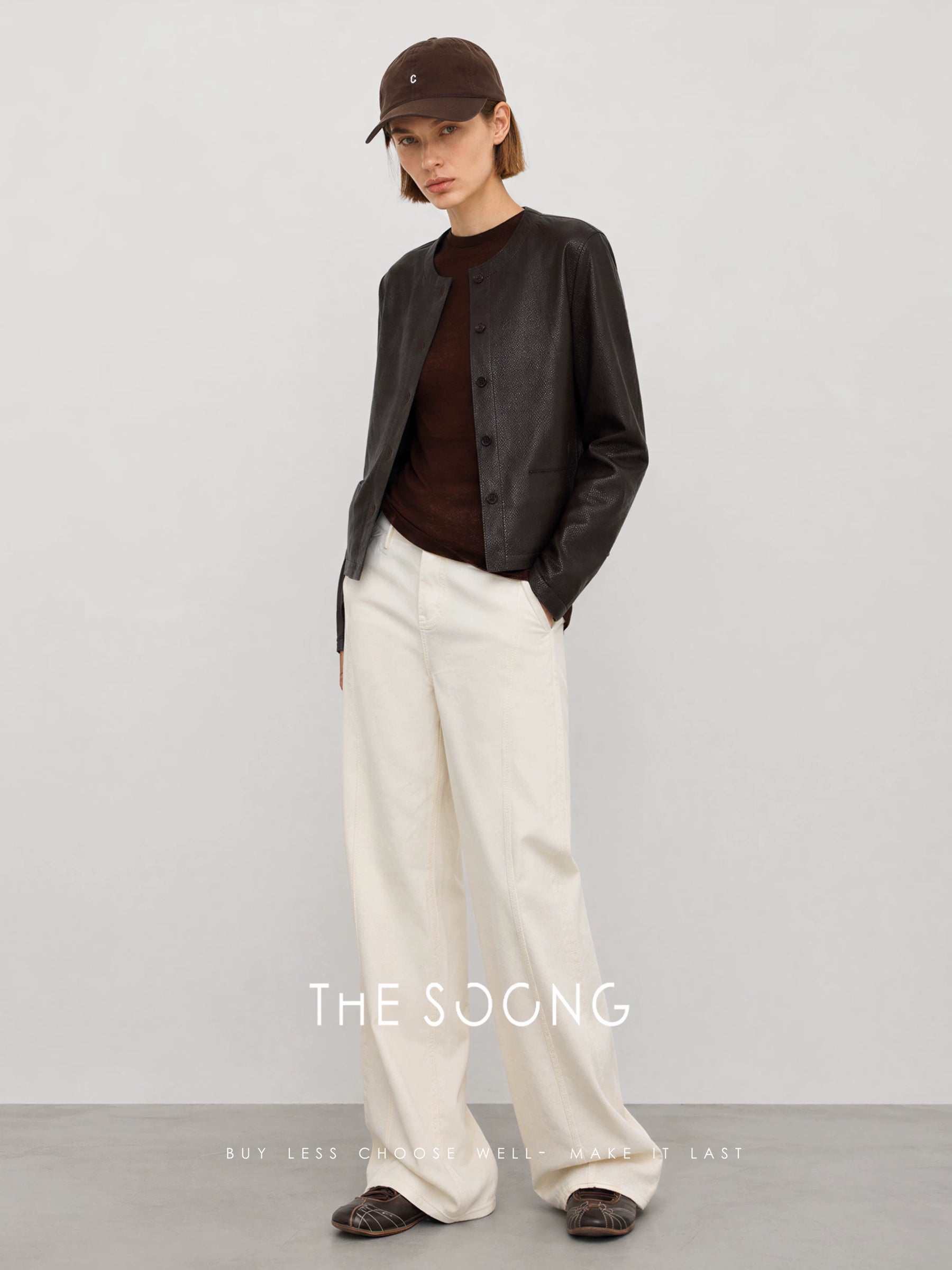 THESOONG/Leather Poetry New Zealand imported sheepskin round-neck single-breasted short genuine leather jacket 8918