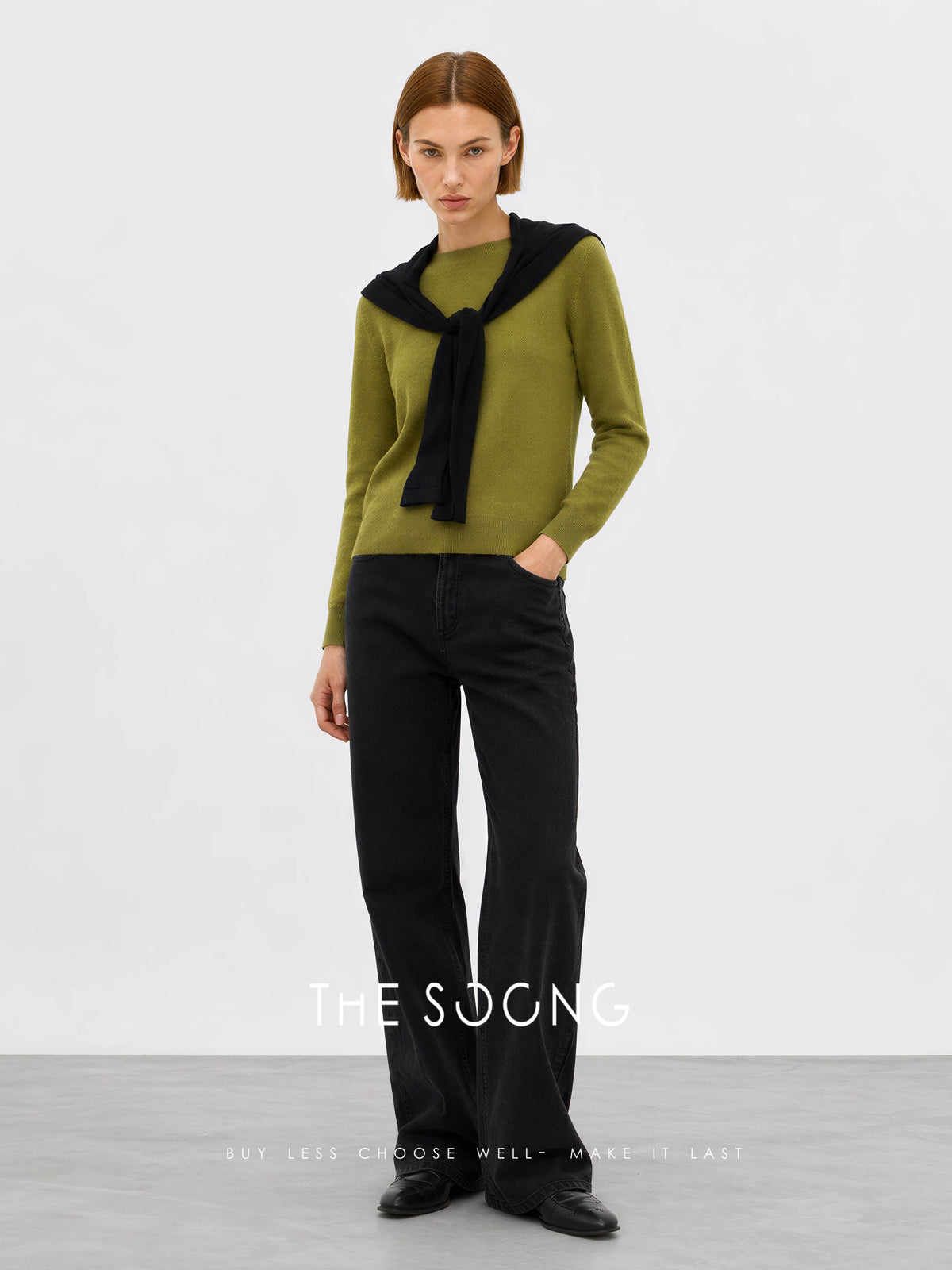 THESOONG / Black Cow Very Strong 2026 Early Autumn Black Gray High-Density Cotton Straight-Leg Slightly Flared Jeans for Women 8362