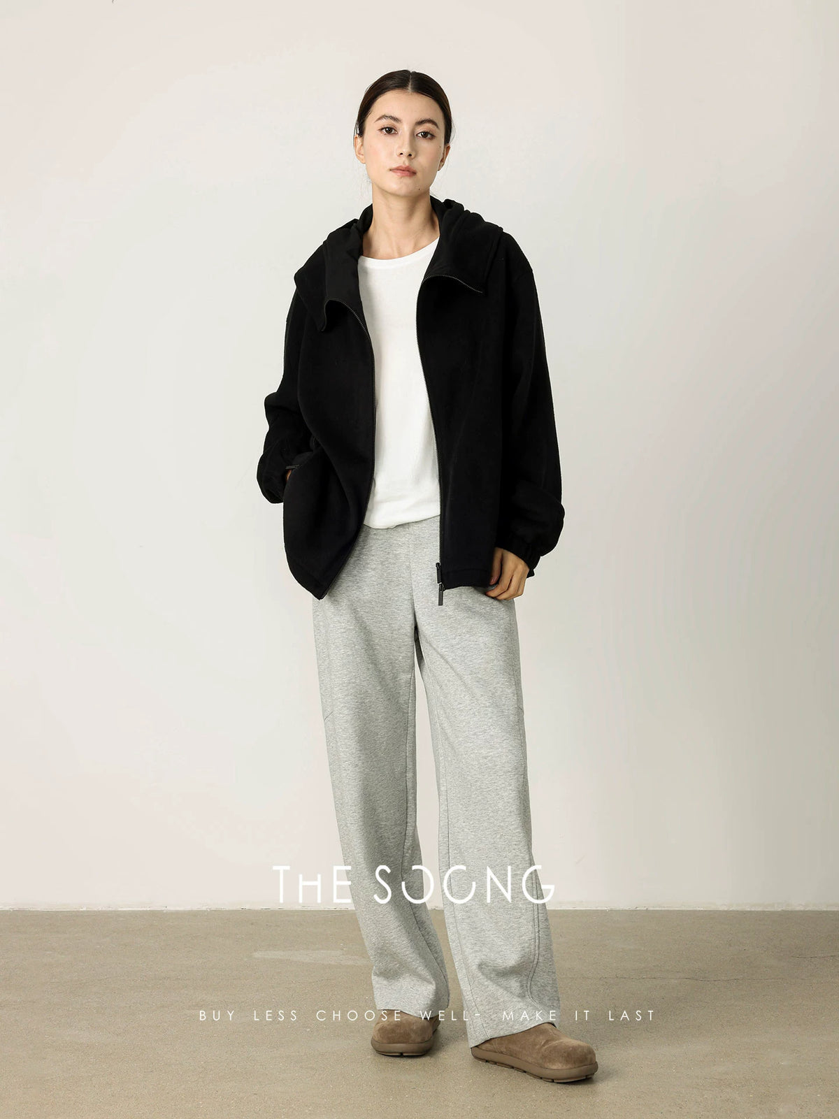THESOONG/Wool Mulberry Silk Autumn/Winter Thick Slim Fit Plush Warm Hooded Sweatshirt Jacket for Women 7548