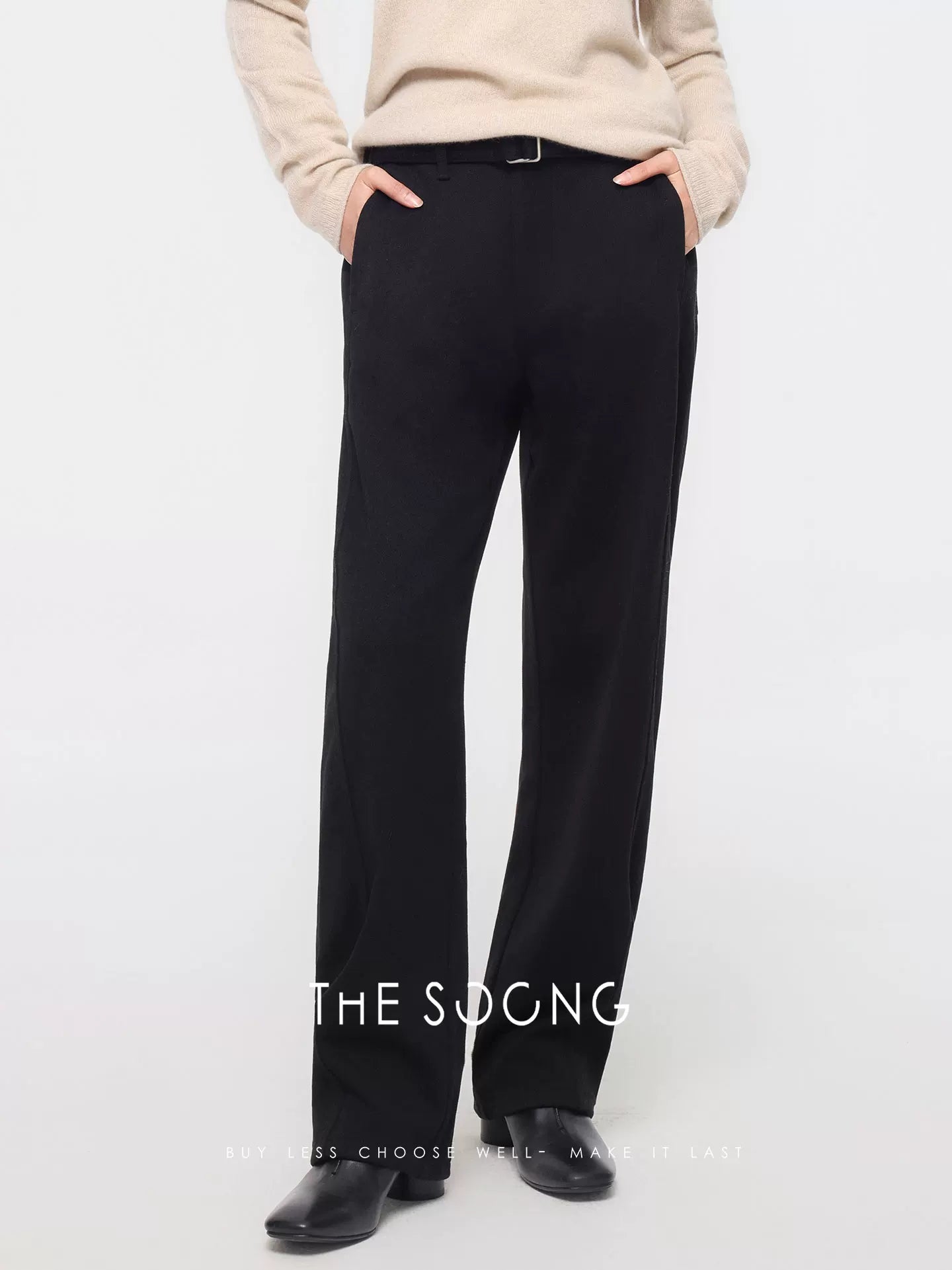 THESOONG / Autumn/Winter Women's Fleece-Lined Thick Elastic Zipper Mid-Waist Casual Pants 7302