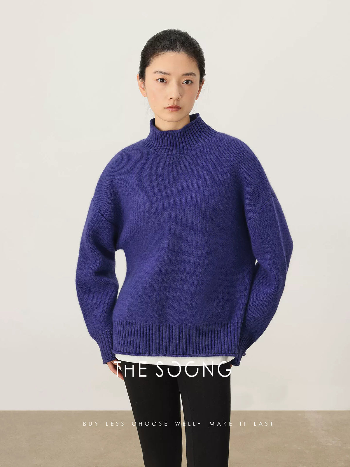THESOONG/Sheep Wool Thin Sweater Women Semi-High Neck Base Shirt Winter High-End Petite 8473