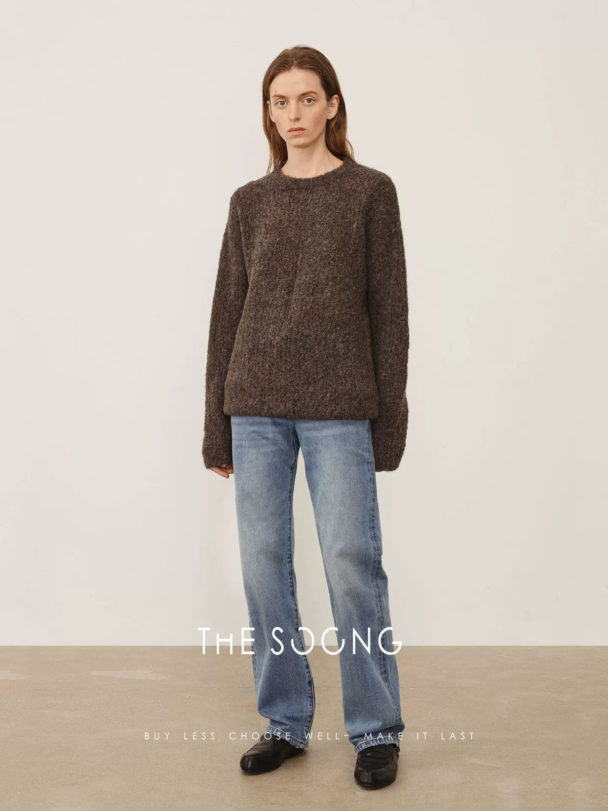 THESOONG/ Luxury style autumn/winter alpaca wool warm suede relaxed-fit crewneck sweater for women 7933