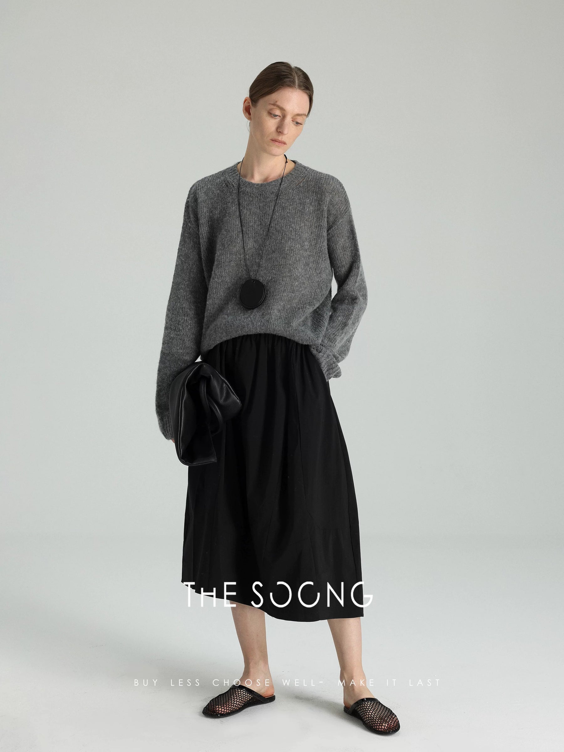 THESOONG/Interwoven aesthetics minimalist cashmere fancy yarn sweater skin-feel pullover long-sleeve knit top for women 5457