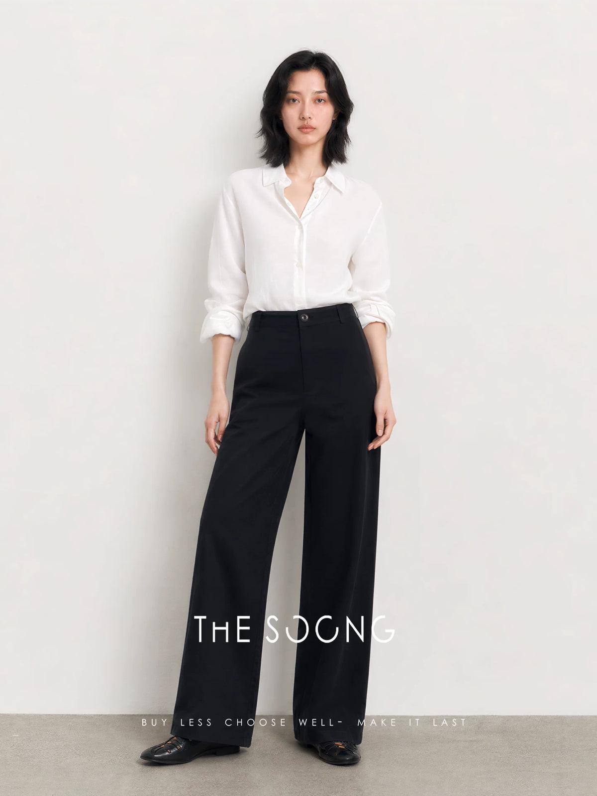 THESOONG/Neat aesthetics spring-summer women's hemp-cotton structured non-stretch mid-waist casual pants 8277