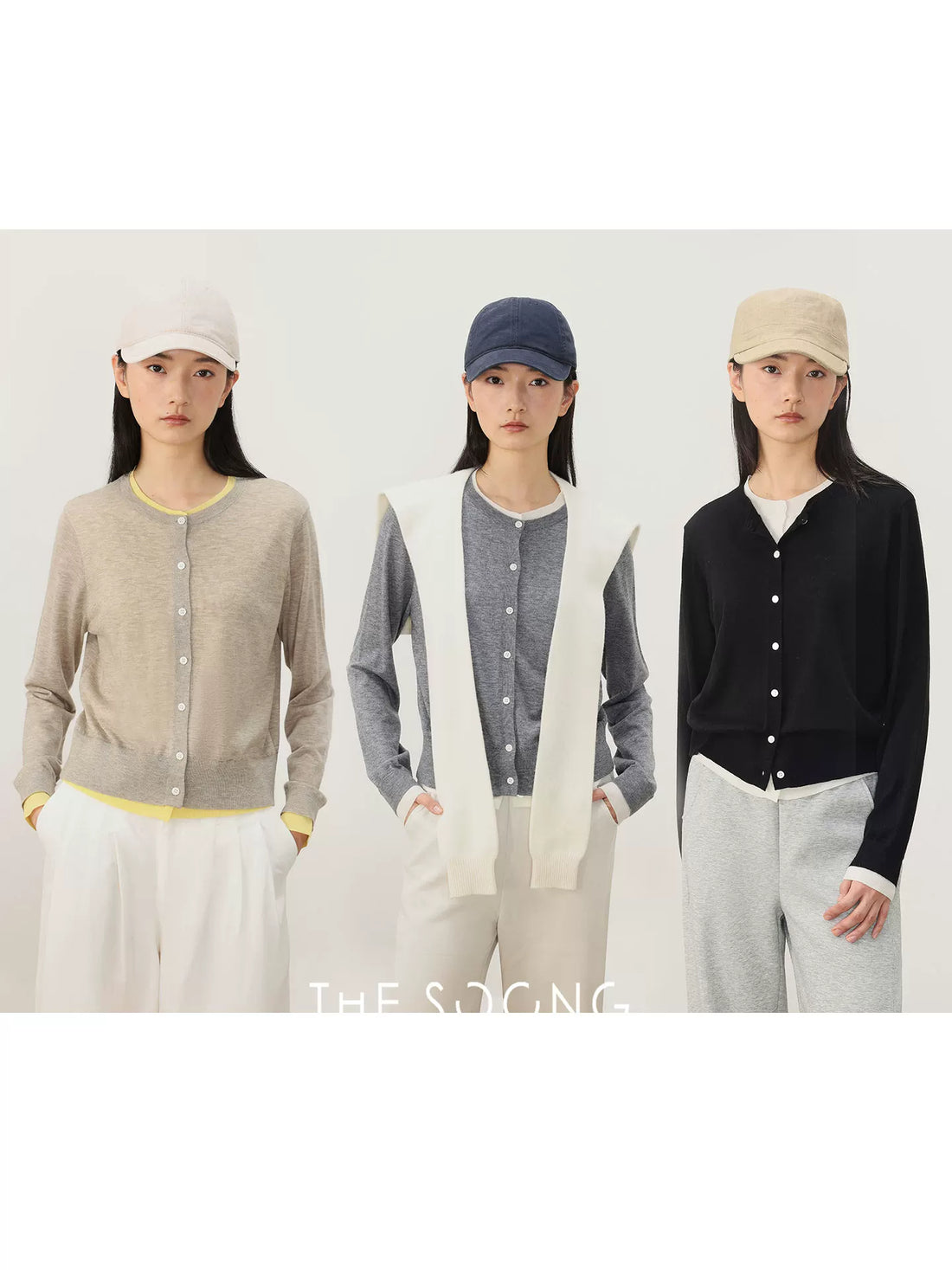 THESOONG/Spring Faux Two-Piece Wool Knit Cardigan Base Shirt Long Sleeve Slim Fit Women HWMY8491