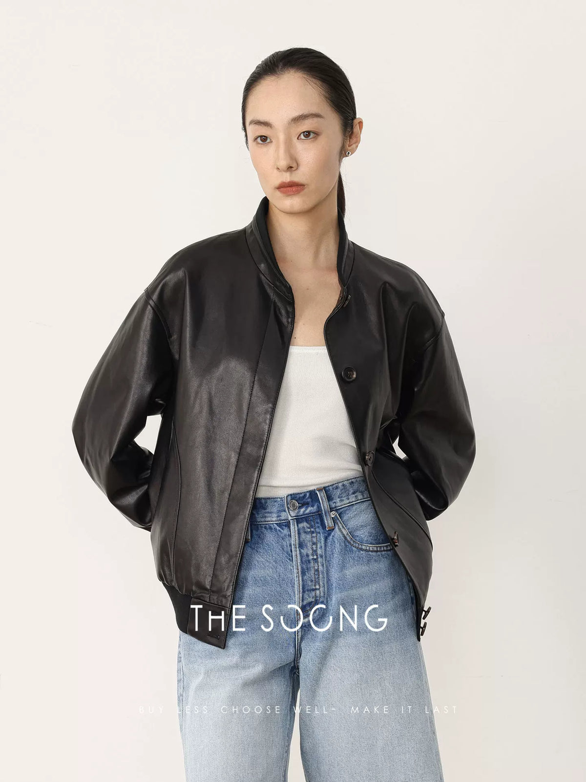 THESOONG/Flexible UK Imported High-Quality Sheepskin Crew Neck Jacket for Women HWPY8722