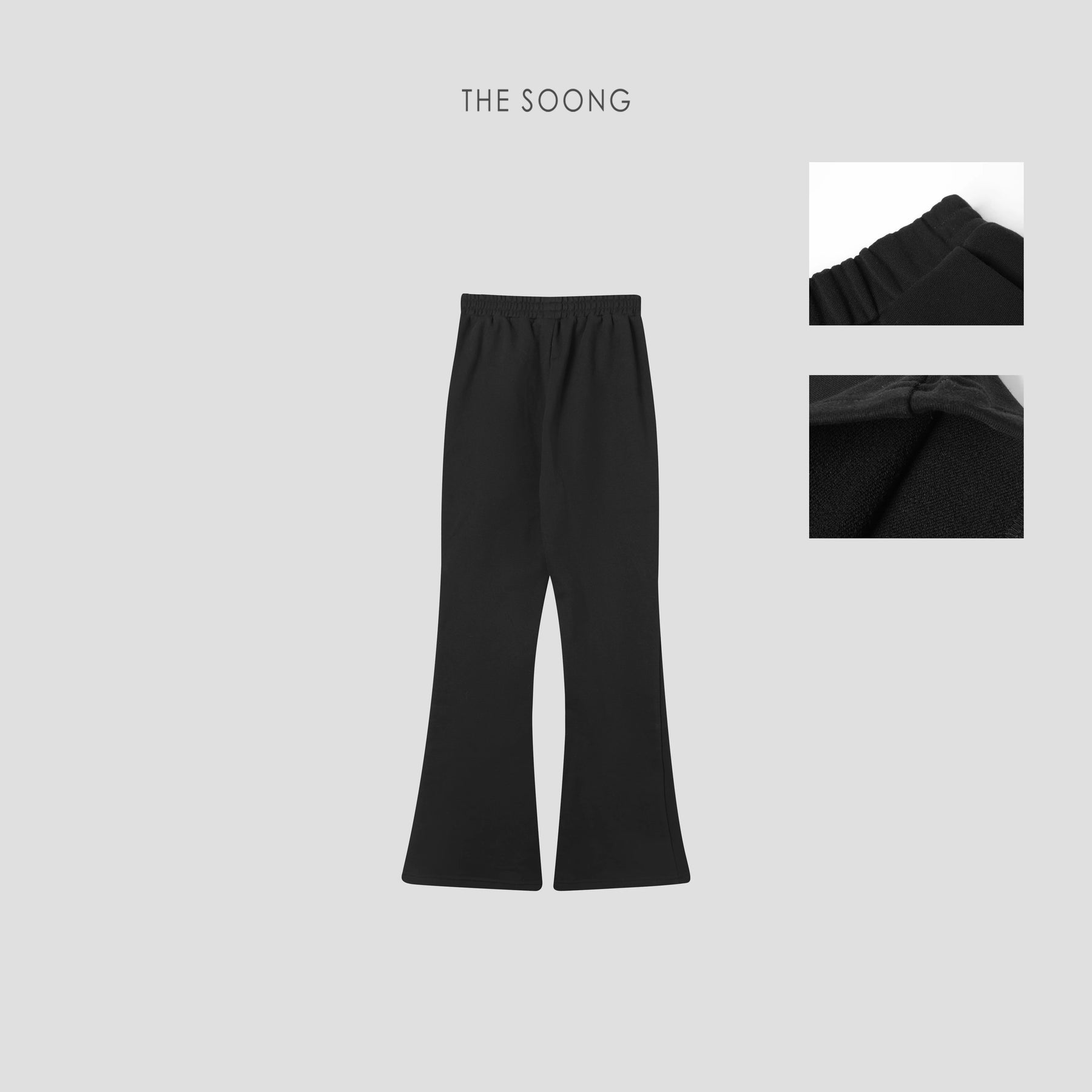 THESOONG/Casual Fashion Double-strand Pure Cotton Elastic Waist Slight Flare Pants Versatile Black Leg-lengthening Casual Pants for Women