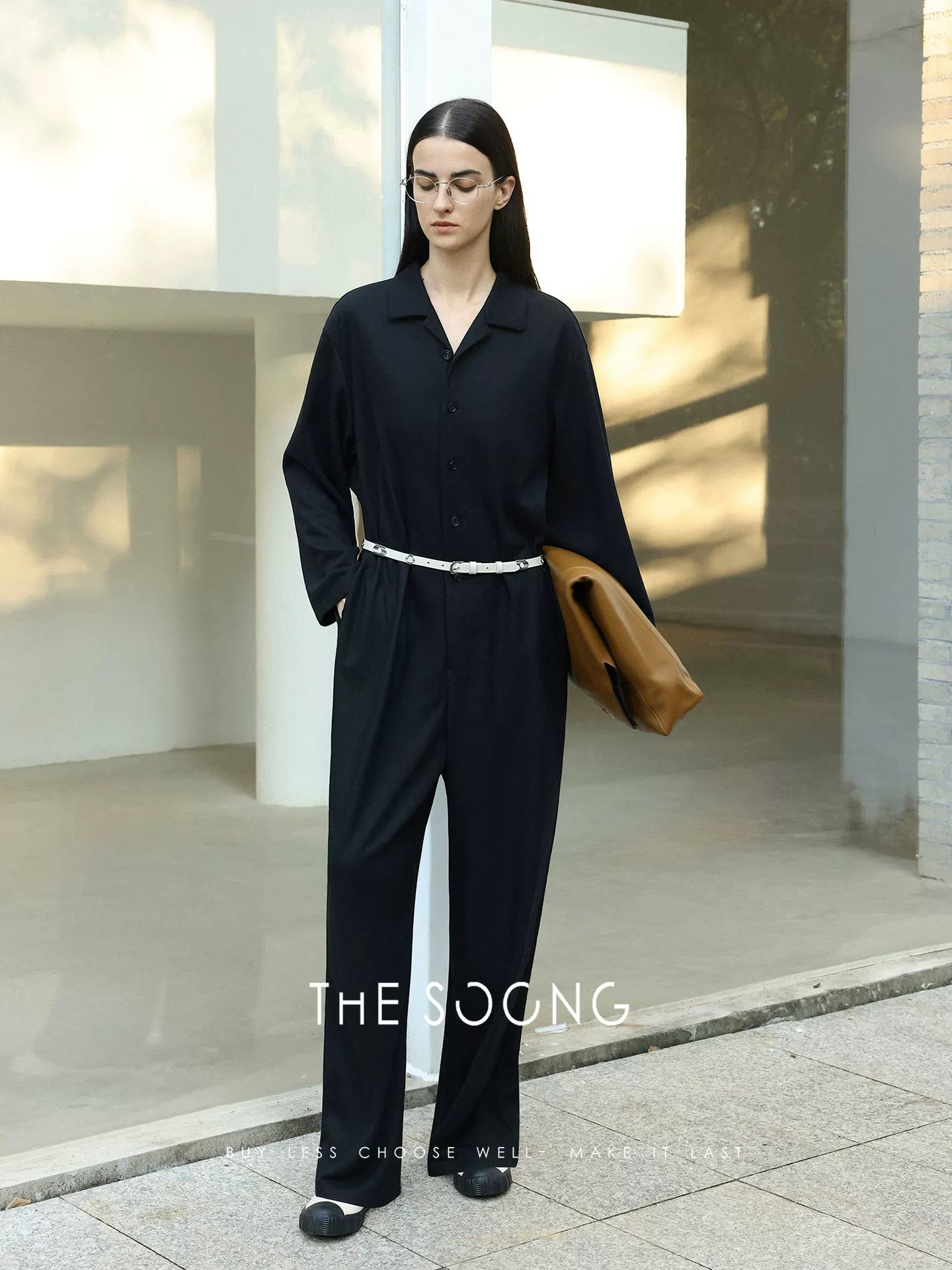 THESOONG/ 400g heavyweight wool blend jumpsuit for women, autumn polo collar set, mid-long style 7392