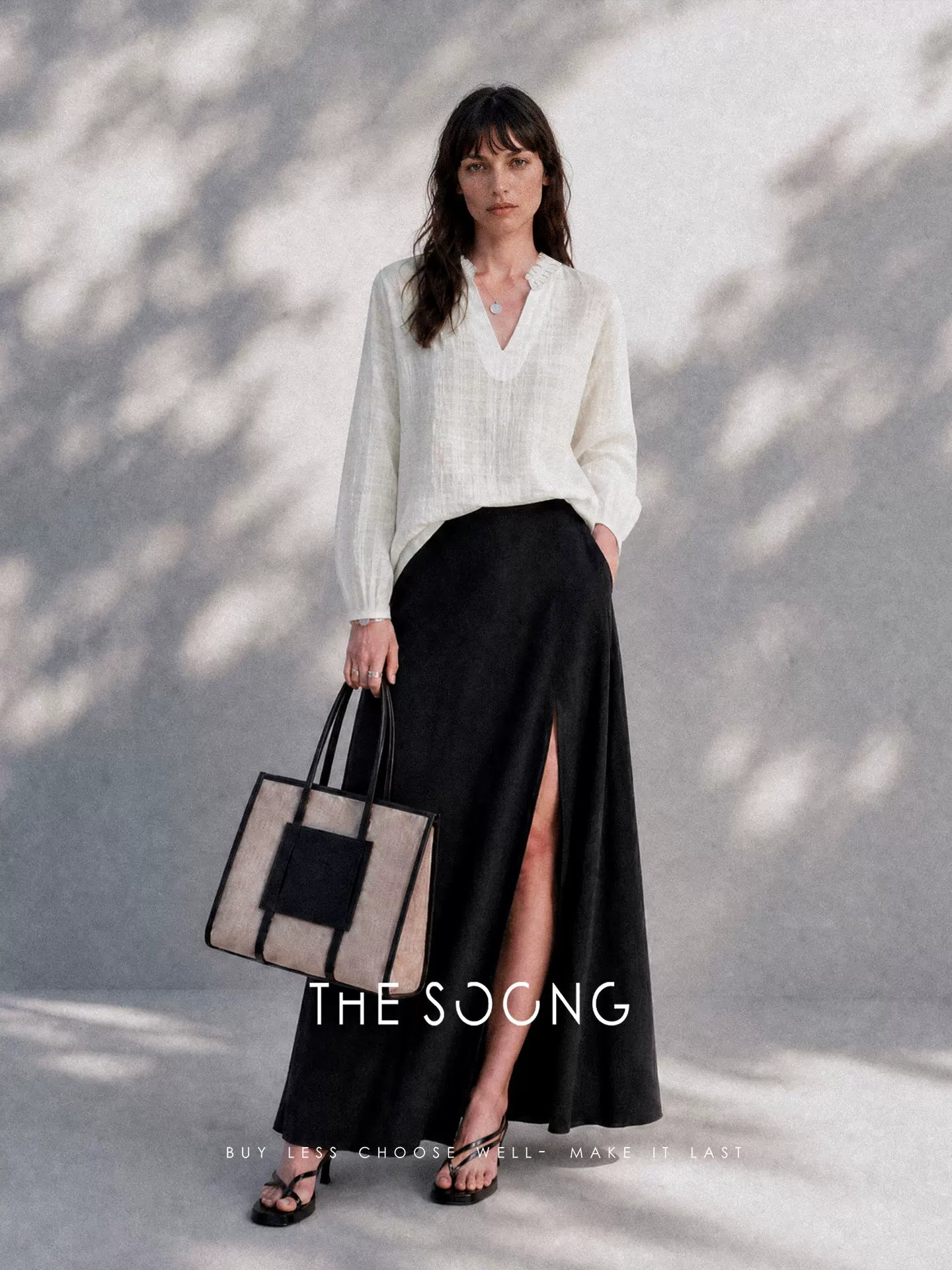 THESOONG/Soft Light Texture Tencel Linen Three-Dimensional Plaid Handmade Gathered V-Neck Long Sleeve Shirt for Women 8762