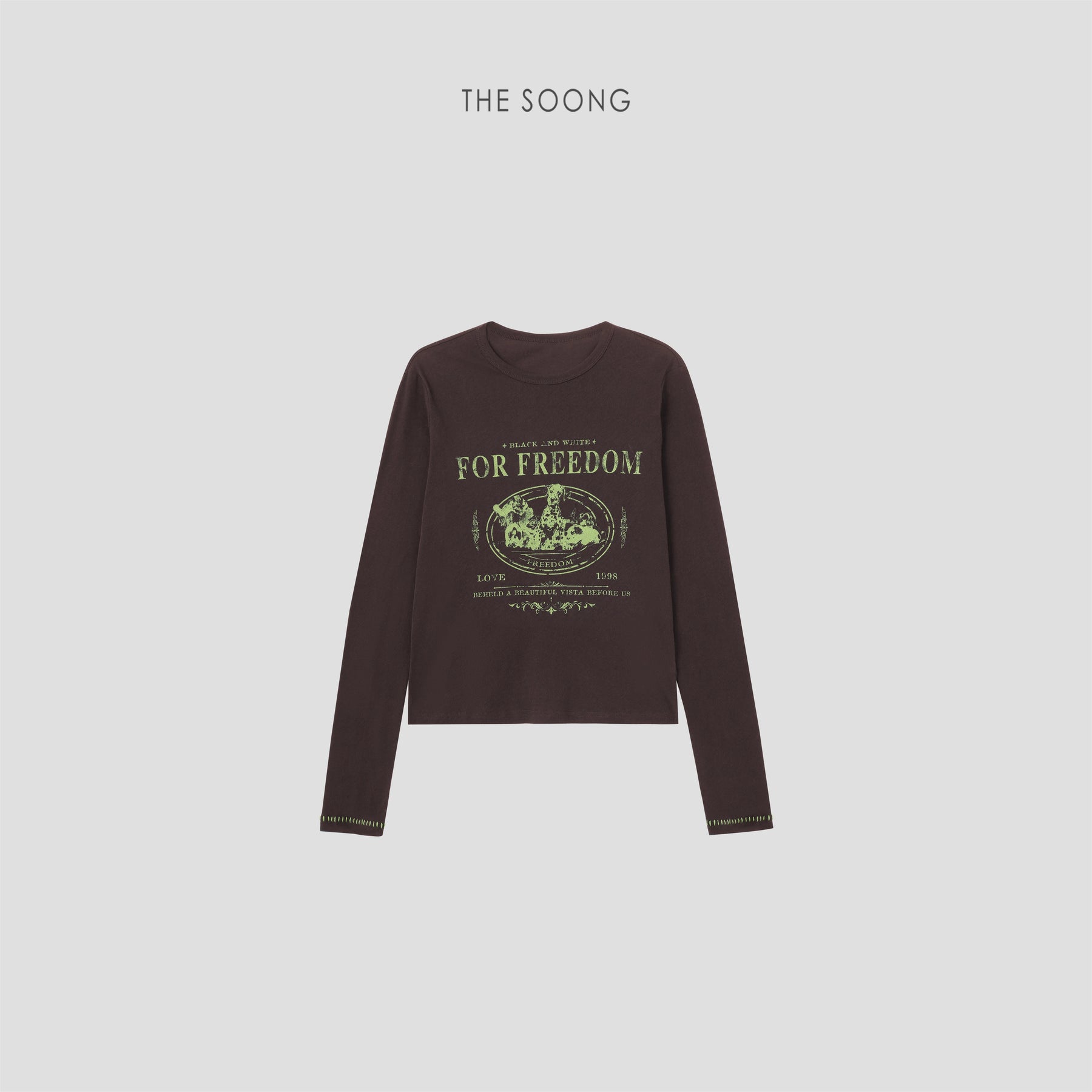 THESOONG/Spotted Dog FORFREEDOM Retro New 100% Cotton Cracked Long Sleeve T-Shirt for Women 9558