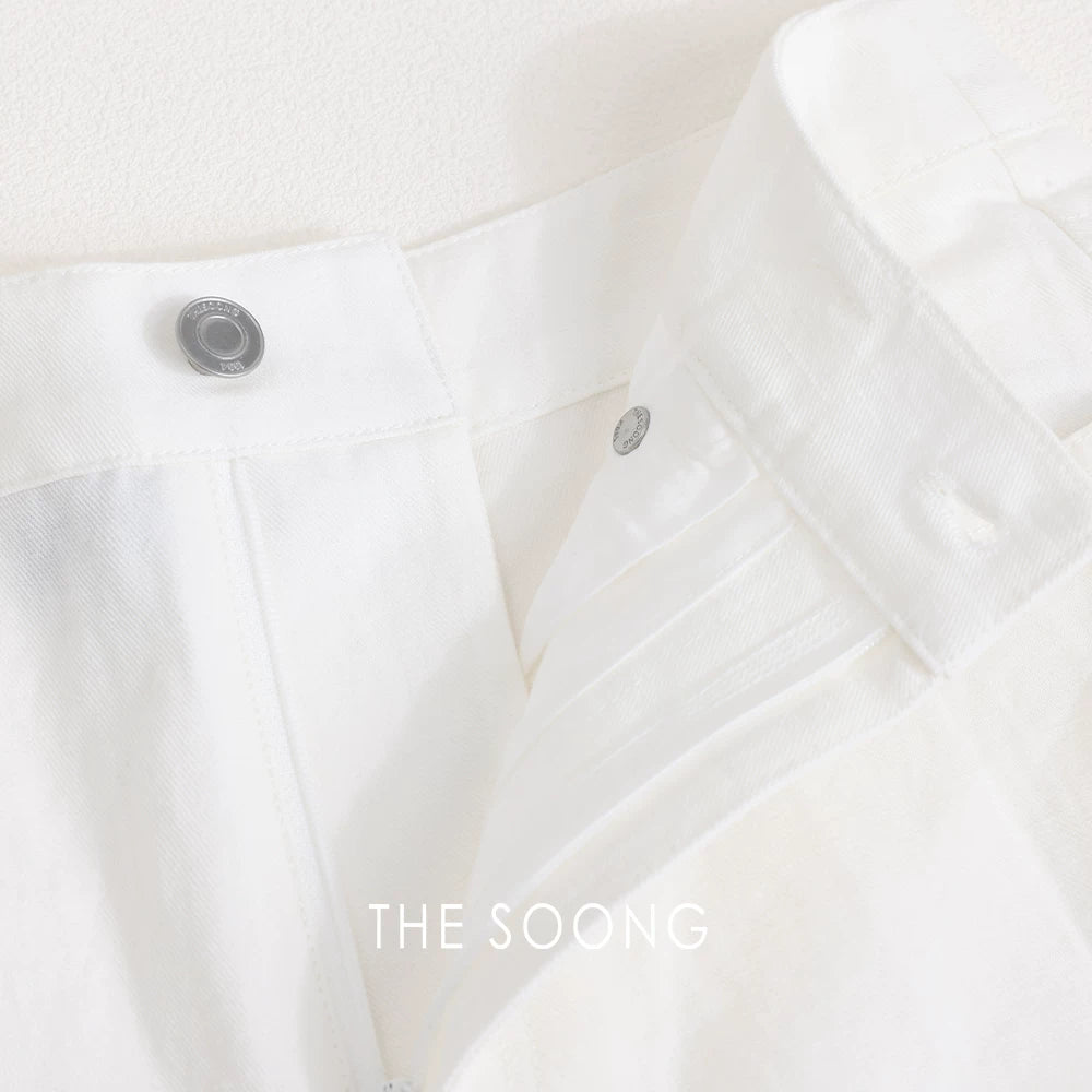 THESOONG/“Fresh White Tone” mid-rise versatile leg-lengthening loose straight-leg jeans 8478