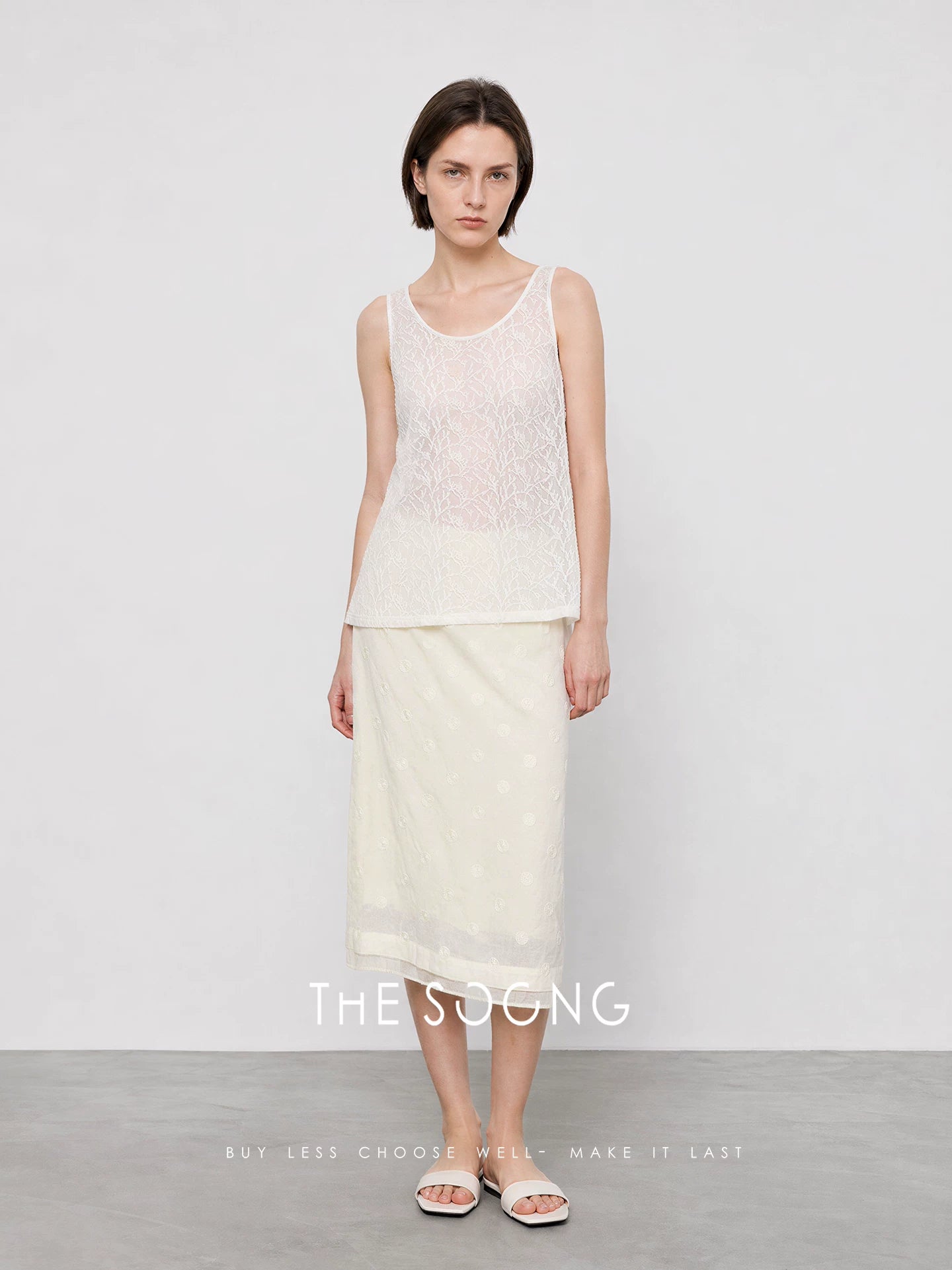 THESOONG/Embroidered polka dot double-layer skirt women's summer straight mid-length skirt old Qian style HWQZ9376
