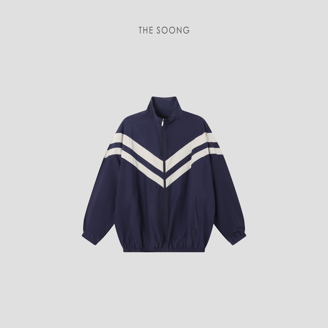THESOONG/ Velvet texture mulberry silk sandwashed matte high-neck zipper color-block striped loose jacket