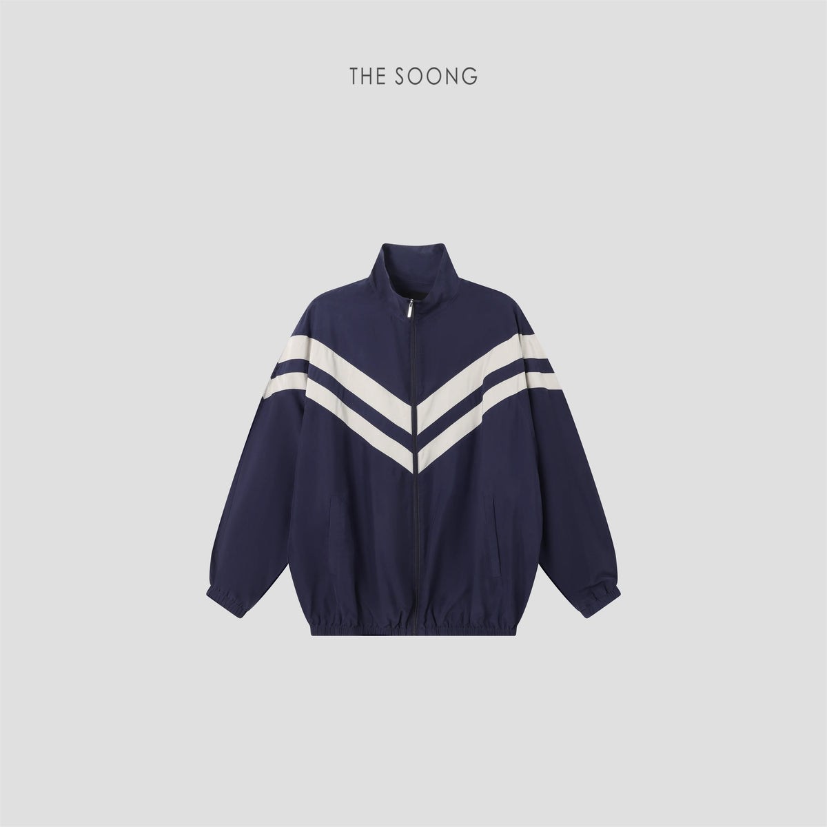 THESOONG/ Velvet texture mulberry silk sandwashed matte high-neck zipper color-block striped loose jacket