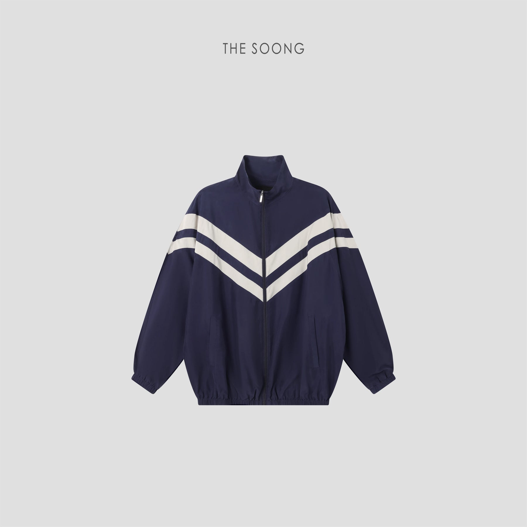 THESOONG/ Velvet texture mulberry silk sandwashed matte high-neck zipper color-block striped loose jacket