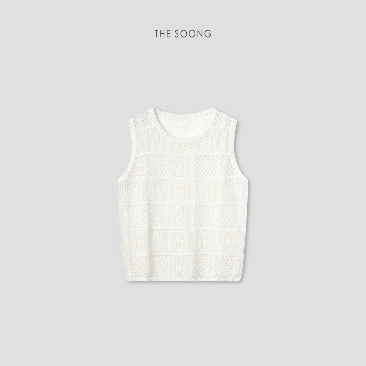 THESOONG/Fine Needle Ice-Feeling Washi Yarn Hollow Jacquard Knit Vest Summer Sleeveless Top for Women 9412