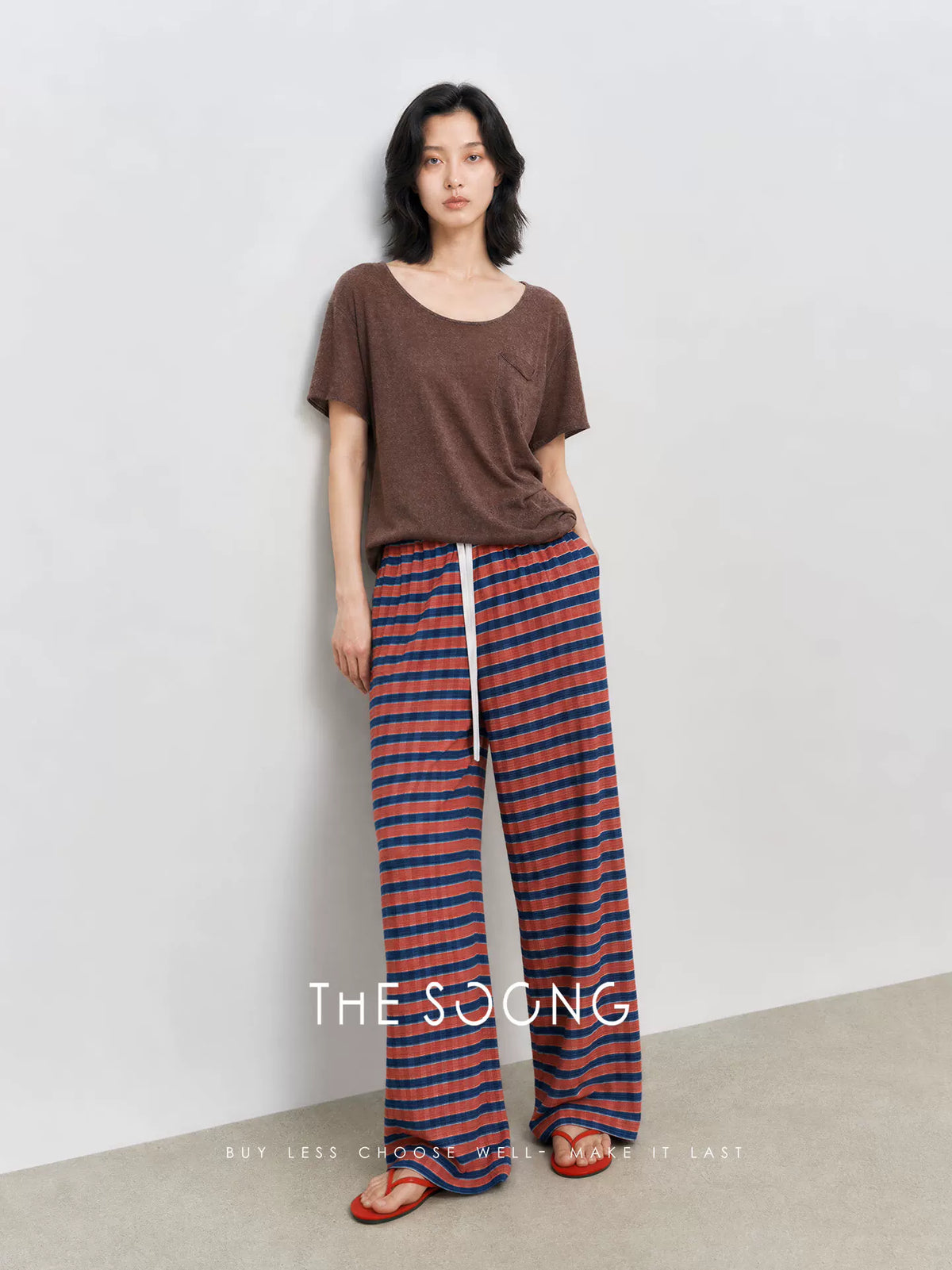 THESOONG/Lyocell Linen Blend Natural Rolled Edge Knit T-Shirt Women Summer Thin Short Sleeve HWTX9317