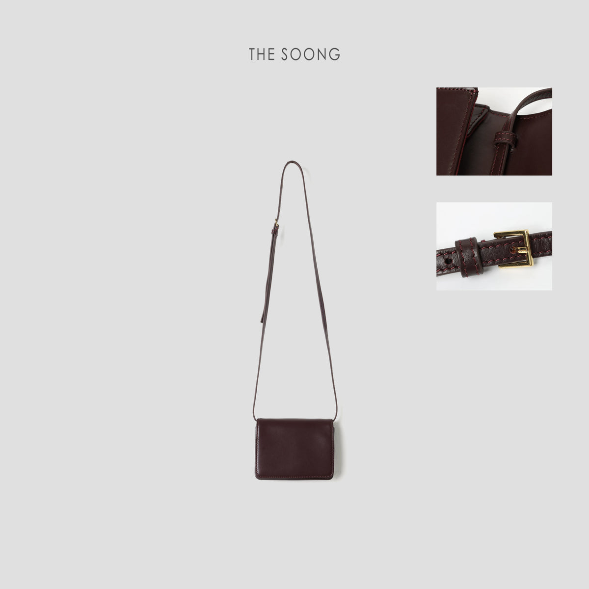 THESOONG / Small Square Bag "Selected Top Grain Leather Natural Texture Adjustable Leather Shoulder Bag for Women 7624