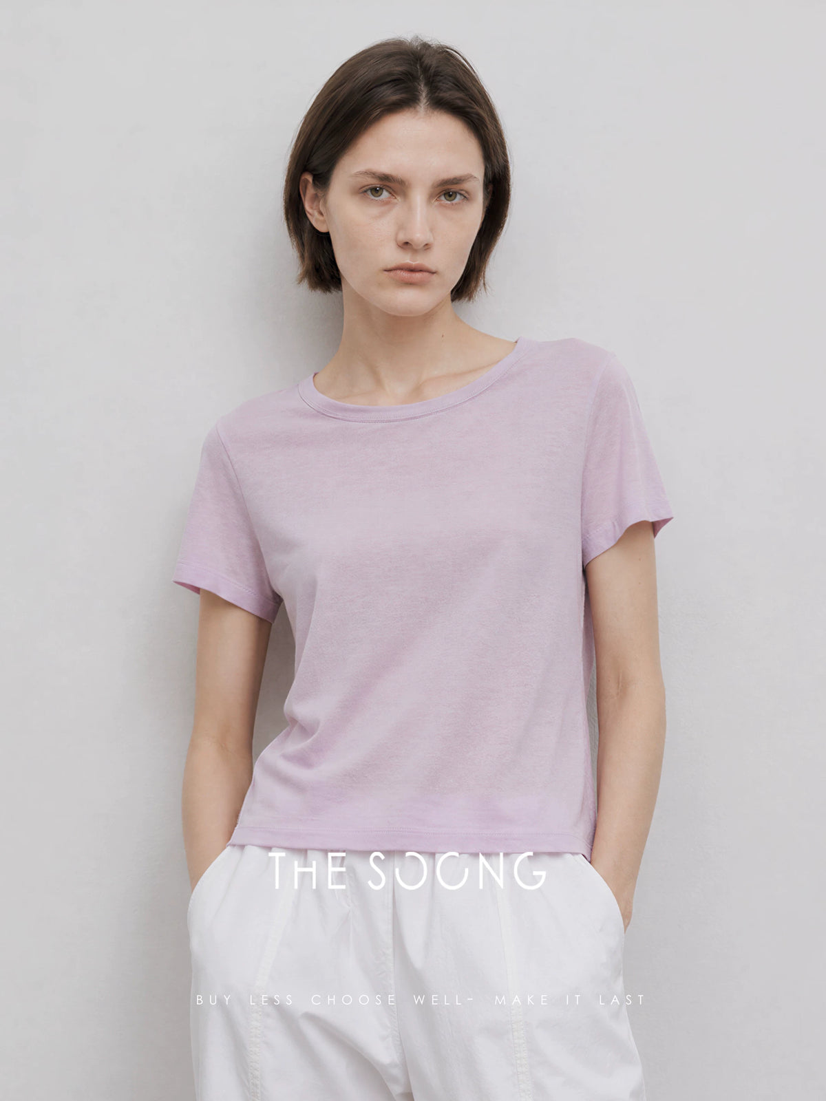THESOONG/Zero-Feeling T Imported Australian Pure Cotton High-Twist Short-Sleeve T-Shirt Slim Fit Summer Short Top for Women 8866