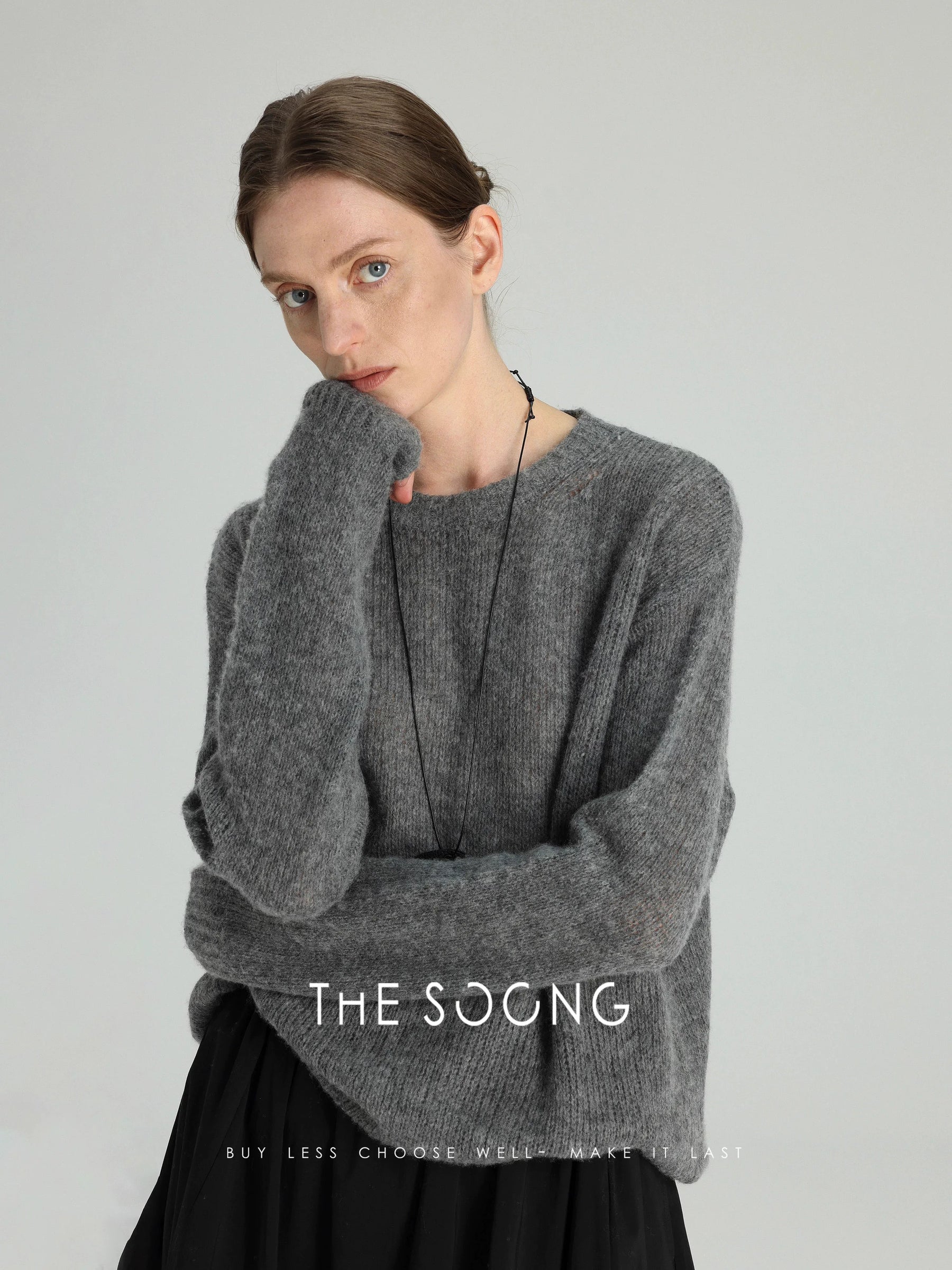 THESOONG/Interwoven aesthetics minimalist cashmere fancy yarn sweater skin-feel pullover long-sleeve knit top for women 5457