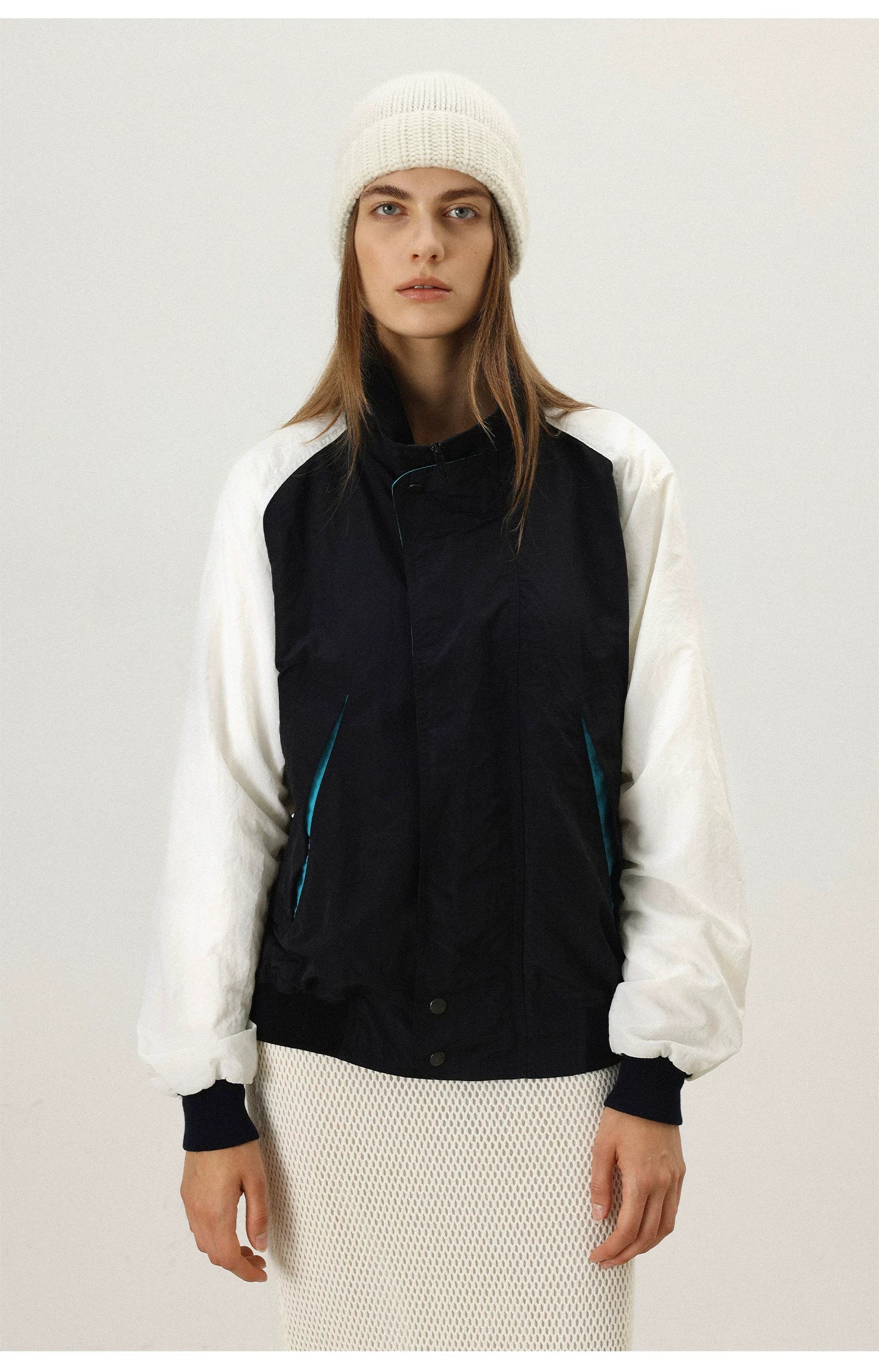 THESOONG/From Simple to Refined Classic Heavy Fermented Wash Water-Repellent Color-Block Lapel Jacket for Women 7348