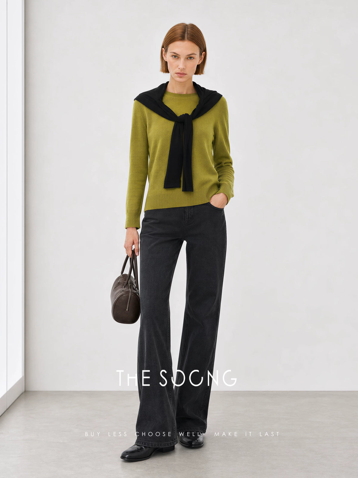 THESOONG / Black Cow Very Strong 2026 Early Autumn Black Gray High-Density Cotton Straight-Leg Slightly Flared Jeans for Women 8362