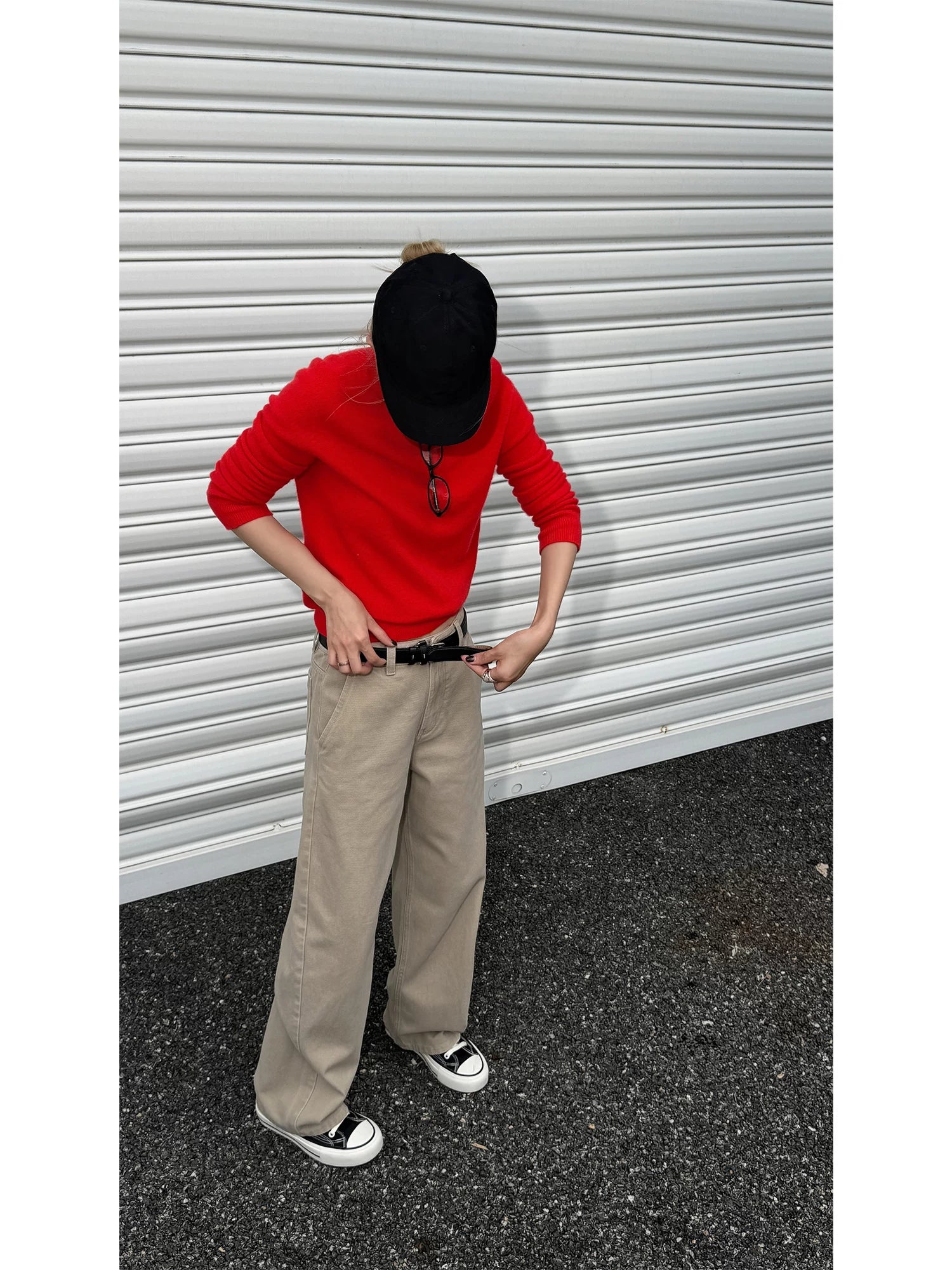 THESOONG/Sydney Pants Classic New Twill Mid-waist Zipper Non-stretch Wide-leg Casual Pants for Women 8947