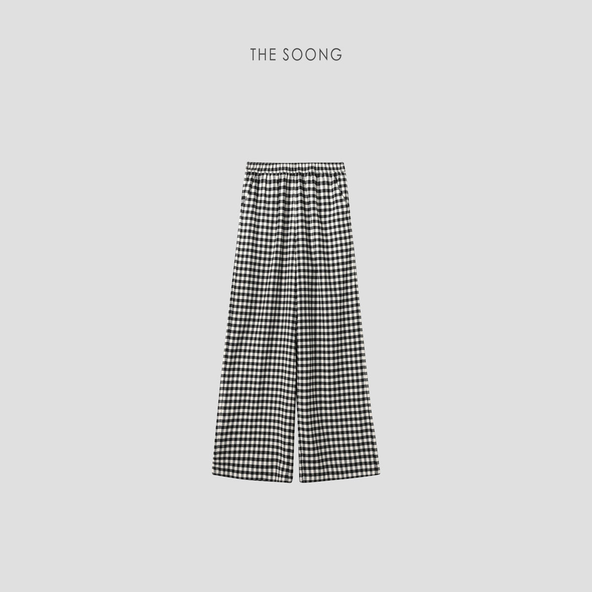 THESOONG/ Vintage British Black-and-White Plaid, Thin Elastic Waist Loose Soft Casual Wide-leg Pants for Women 6623