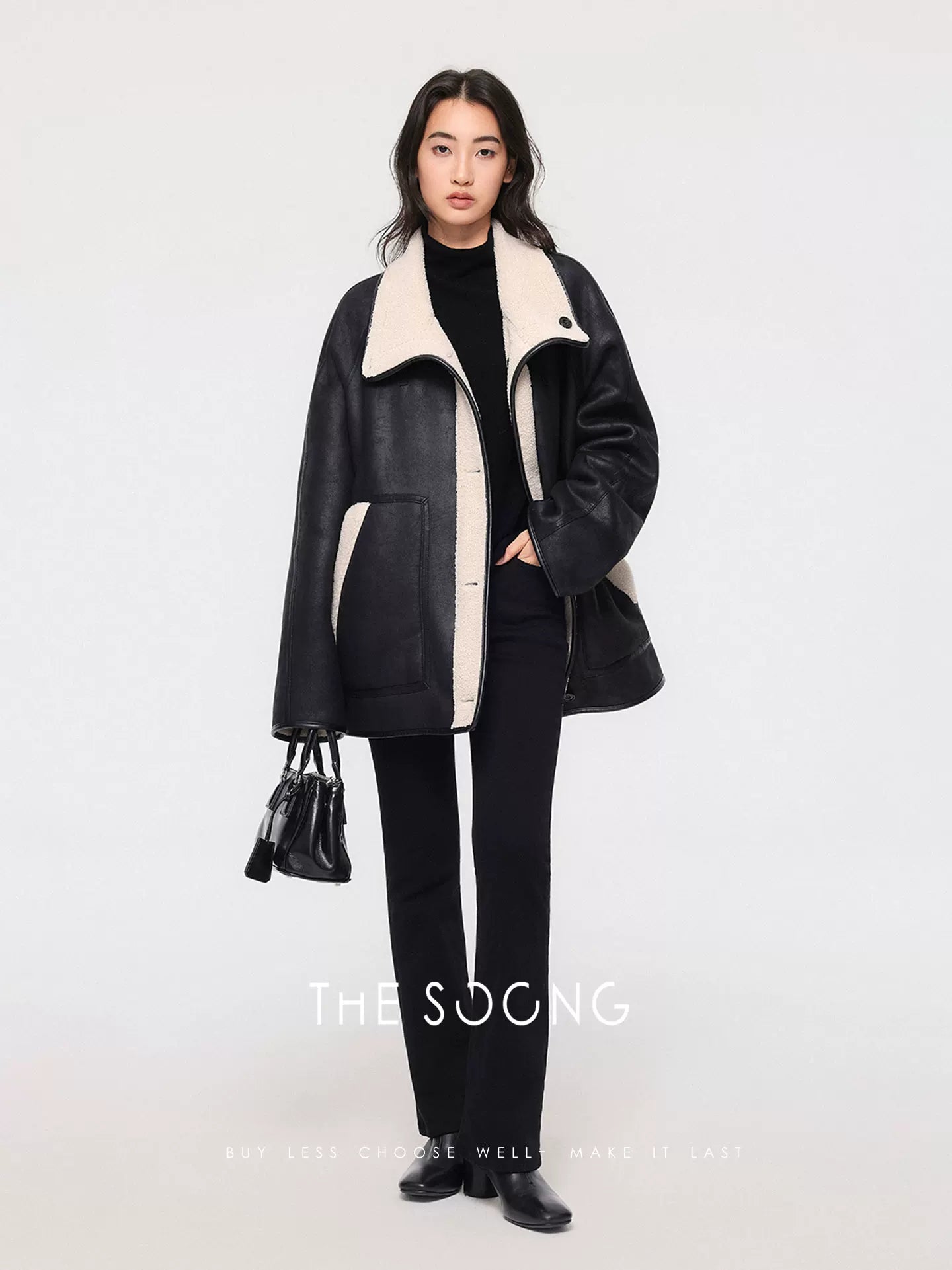 THESOONG/Crisp contours vintage high-density heat-locking leather textured hand-stitched toggle coat 7808