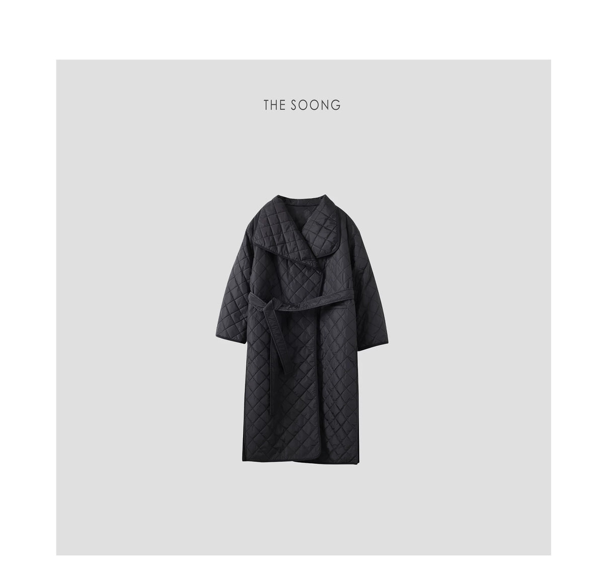 [Clearance] TT Home Minimalist Linear Classic Quilted Cotton Jacket Autumn/Winter Warm Versatile Black Long Coat