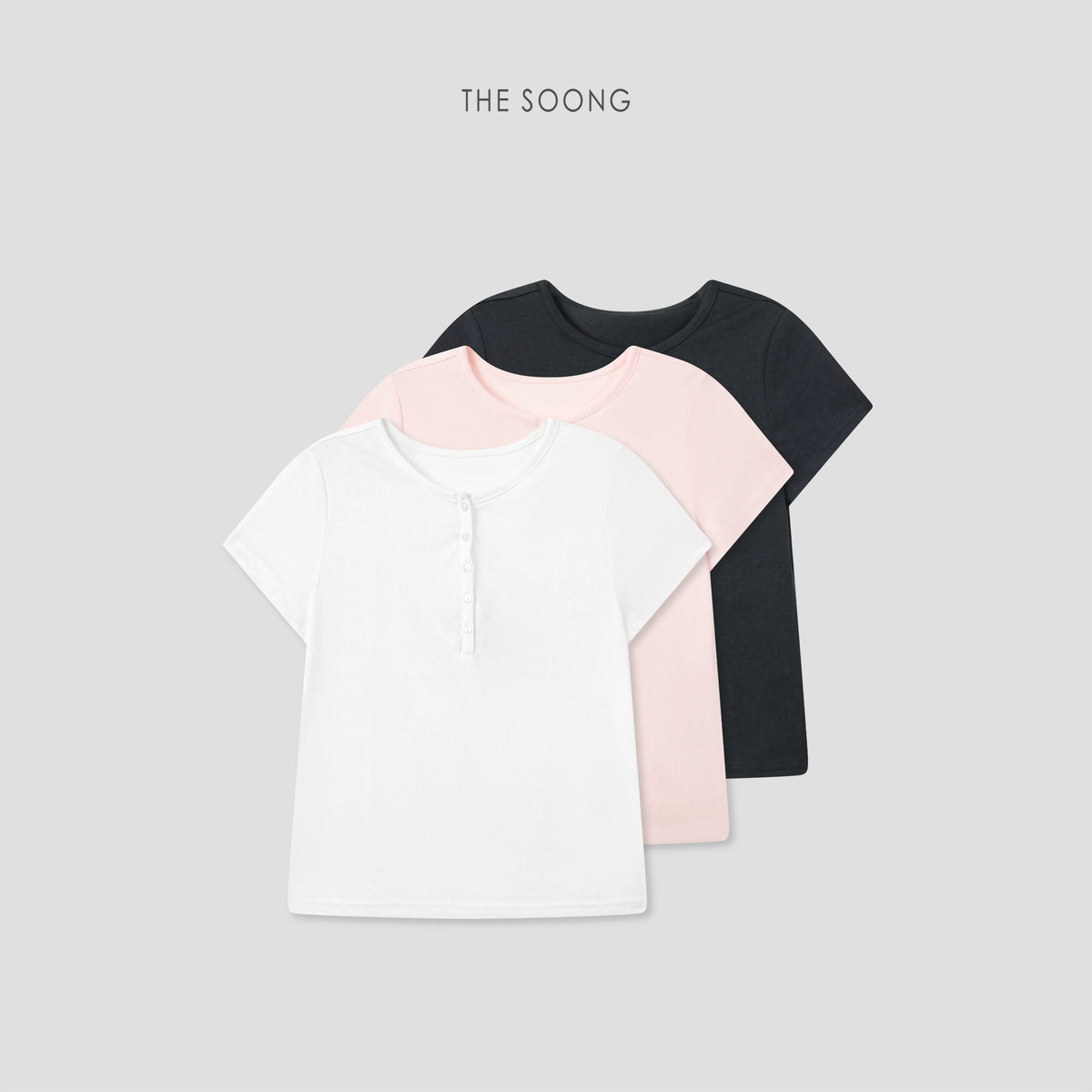 THESOONG | New Minimalist Basic Cloud Soft Skin-Friendly Crew Neck Polo Short Sleeve T-Shirt Top for Women 9056