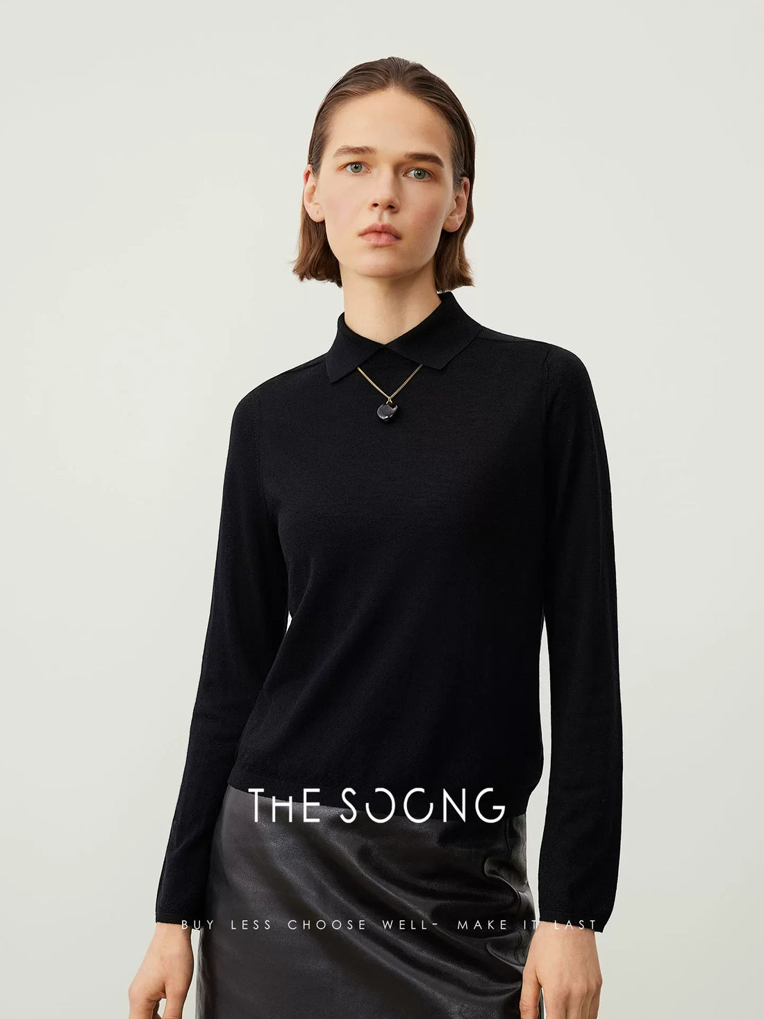 [Clearance 3] Early autumn 100% wool POLO collar knit long sleeve pullover top for women, 145g 7349