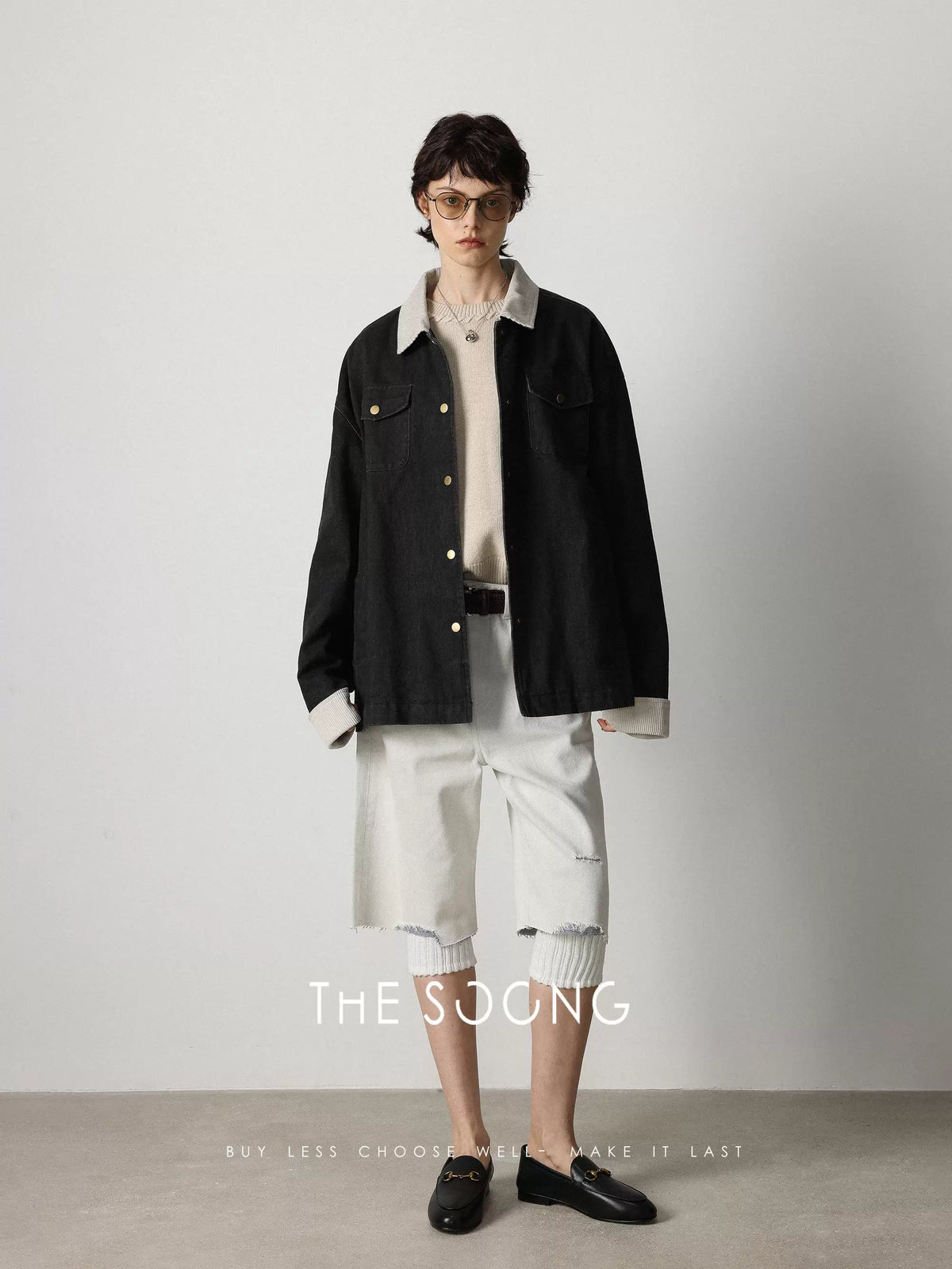 【Clearance】Film-style daily 100% cotton twill imitation contrasting rib retro collared padded denim jacket