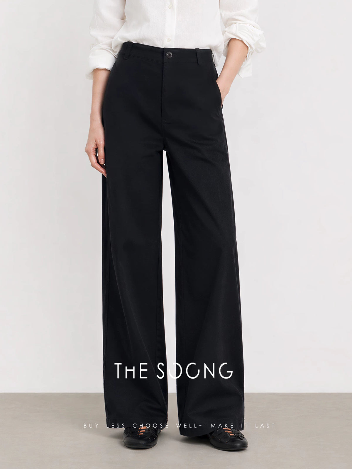 THESOONG/Neat aesthetics spring-summer women's hemp-cotton structured non-stretch mid-waist casual pants 8277