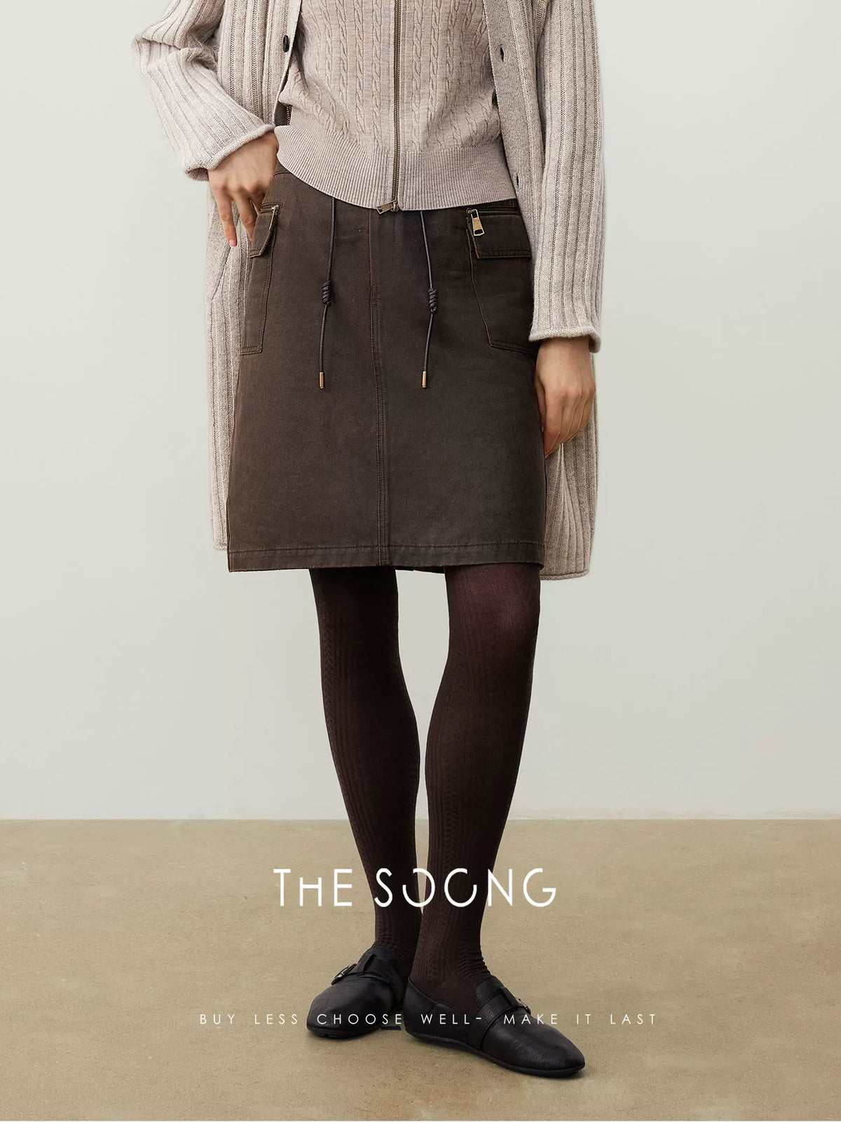 THESOONG/Vintage Old Money Mid-Waist Drawstring for Women, Autumn Accentuated A-Line Drawstring HWQZ7672