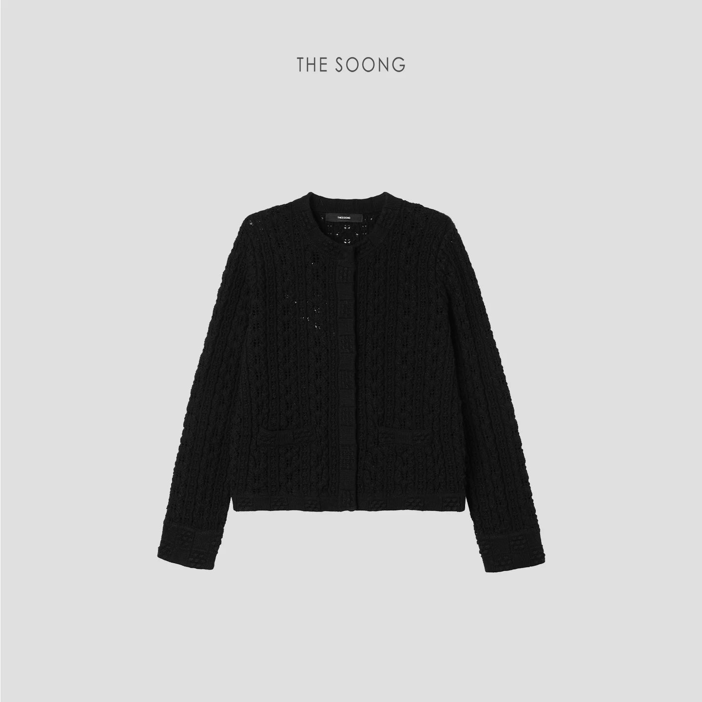 THESOONG/Handmade Crochet Early Autumn Sweater Base Shirt for Women, Chanel Knitted Cardigan Long Sleeve 7656