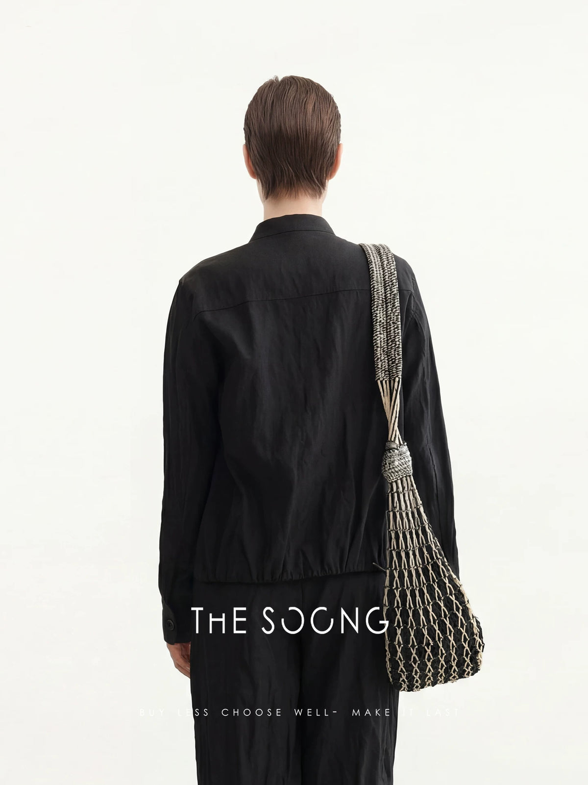 THESOONG/Minimalist silhouette stand collar single-breasted drop shoulder long sleeve shirt thin women's jacket 8601