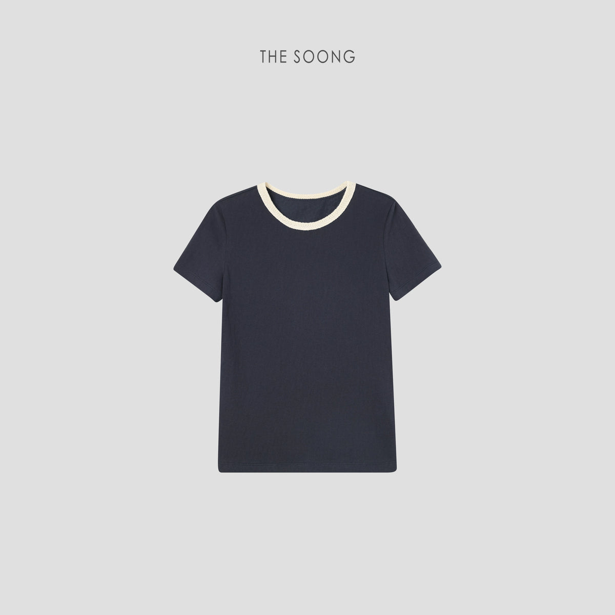 THESOONG/Early Autumn Round-Neck Short Sleeve Color-Block T-Shirt, Sweat-Absorbing, Slim Fit 7433