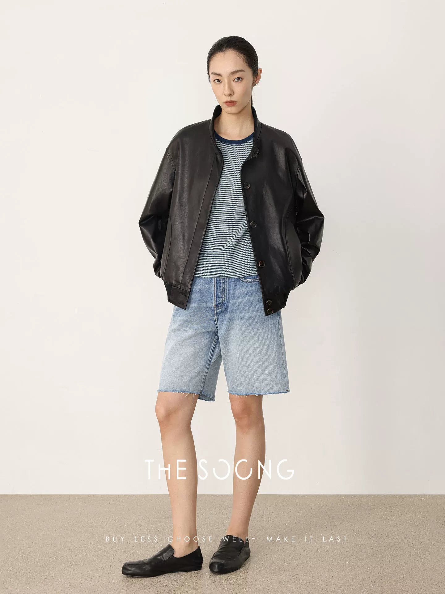 THESOONG/Spring New High-Waist A-Line Five-Point Denim Shorts Women Petite Straight HBNZ8435